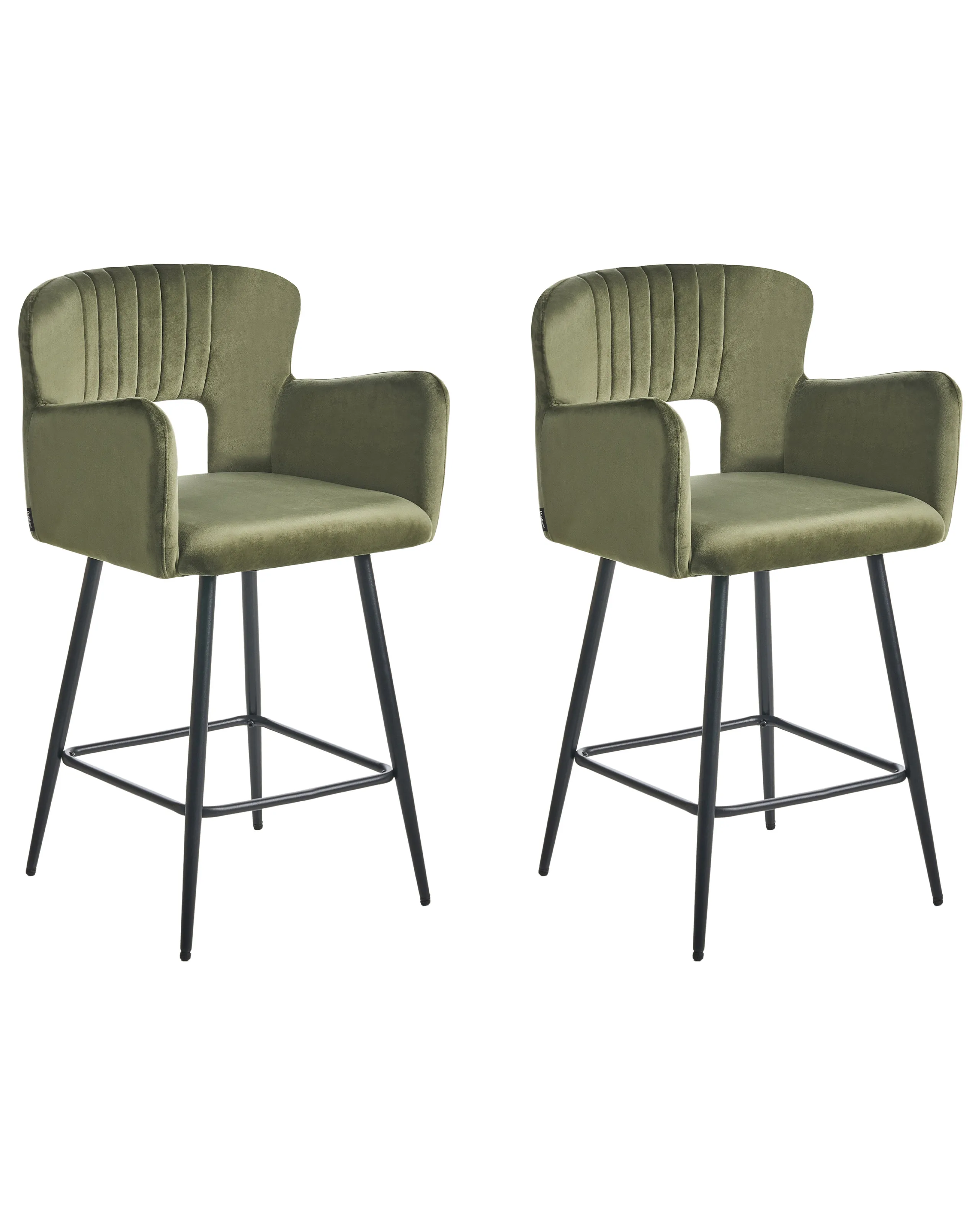 Conjunto de 2 sillas de bar SANILAC Terciopelo Verde oliva