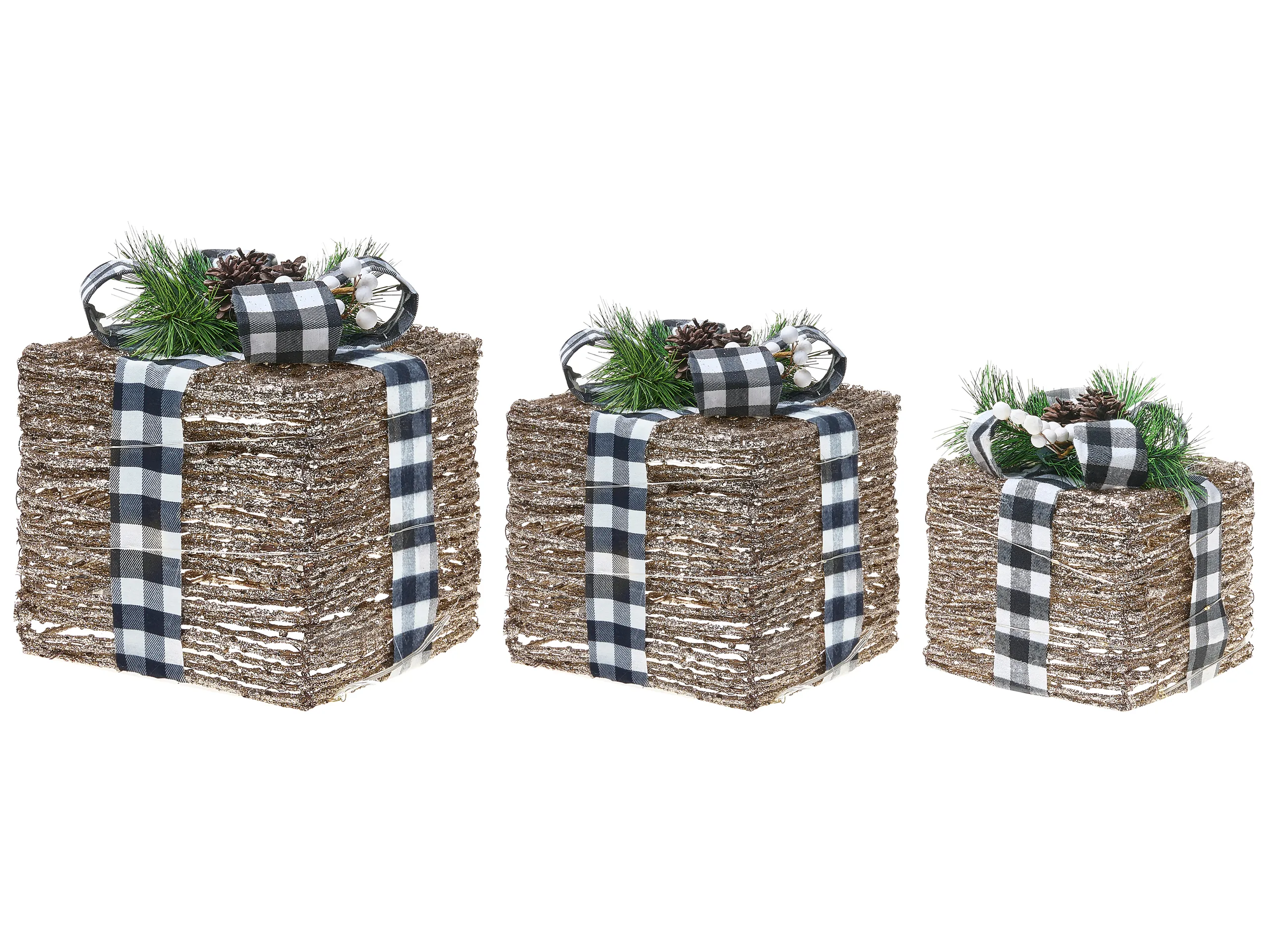 Conjunto de 3 decoraciones de Navidad LED ARRESKOV Regalos de Navidad 20/25/30 cm Marrón