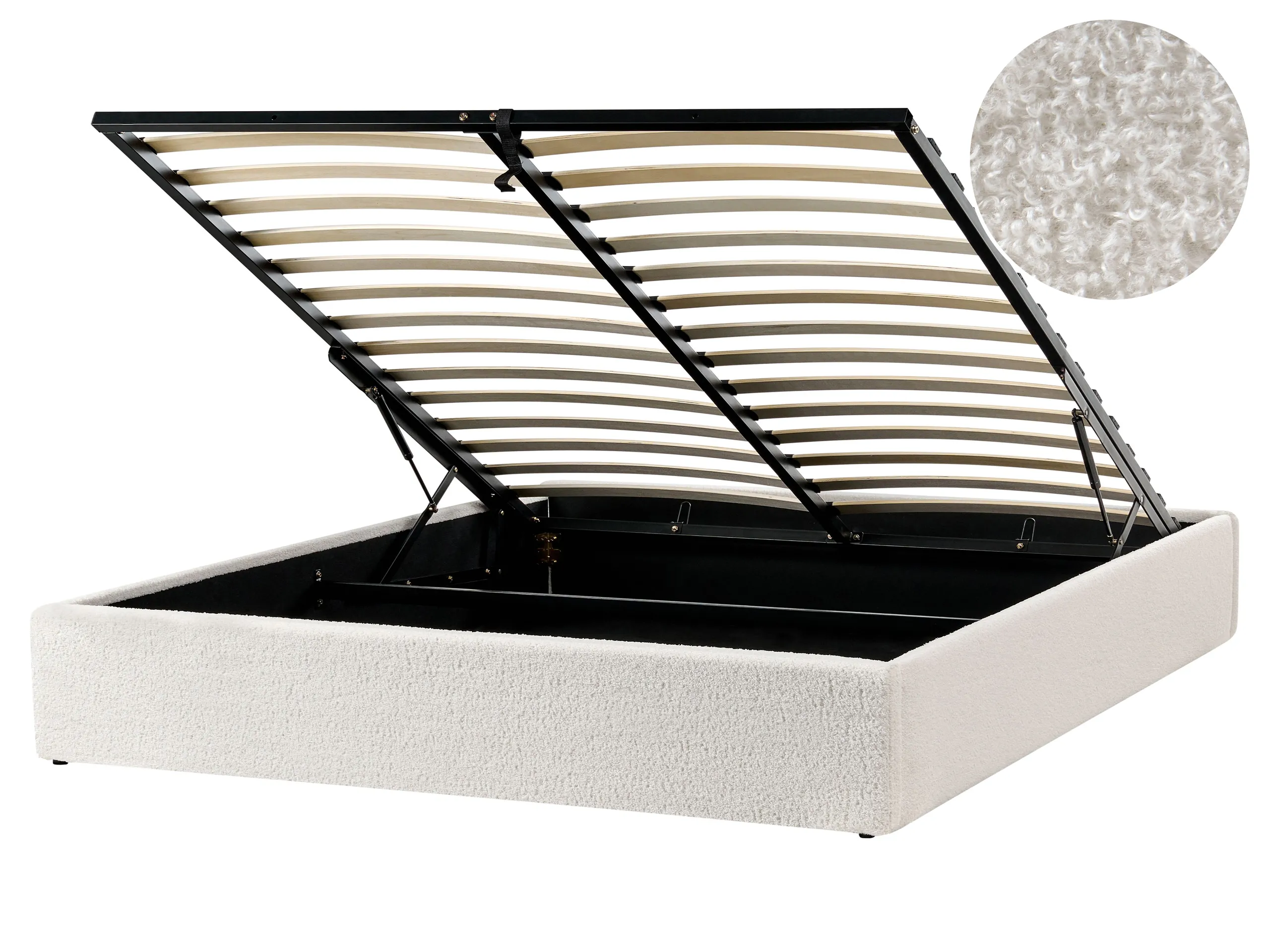 Ottoman Bed without Headboard Boucle DINAN 160 x 200 cm (EU King Size) Off-White