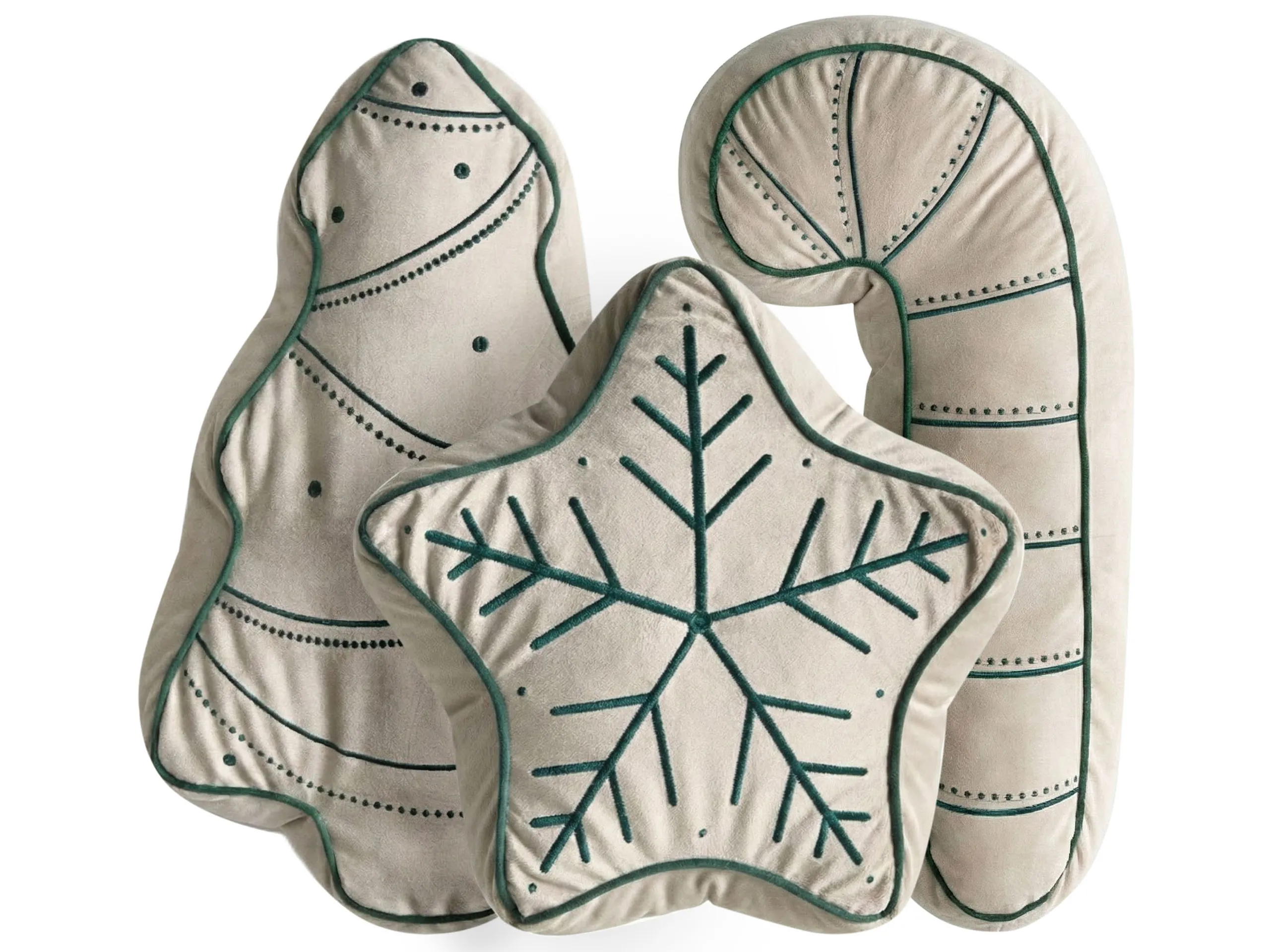 Conjunto de 3 cojines decorativos JOLLYTRIO Terciopelo 35 x 70 cm 40 x 60 cm 40 x 40 cm Beige claro Patrón navideño