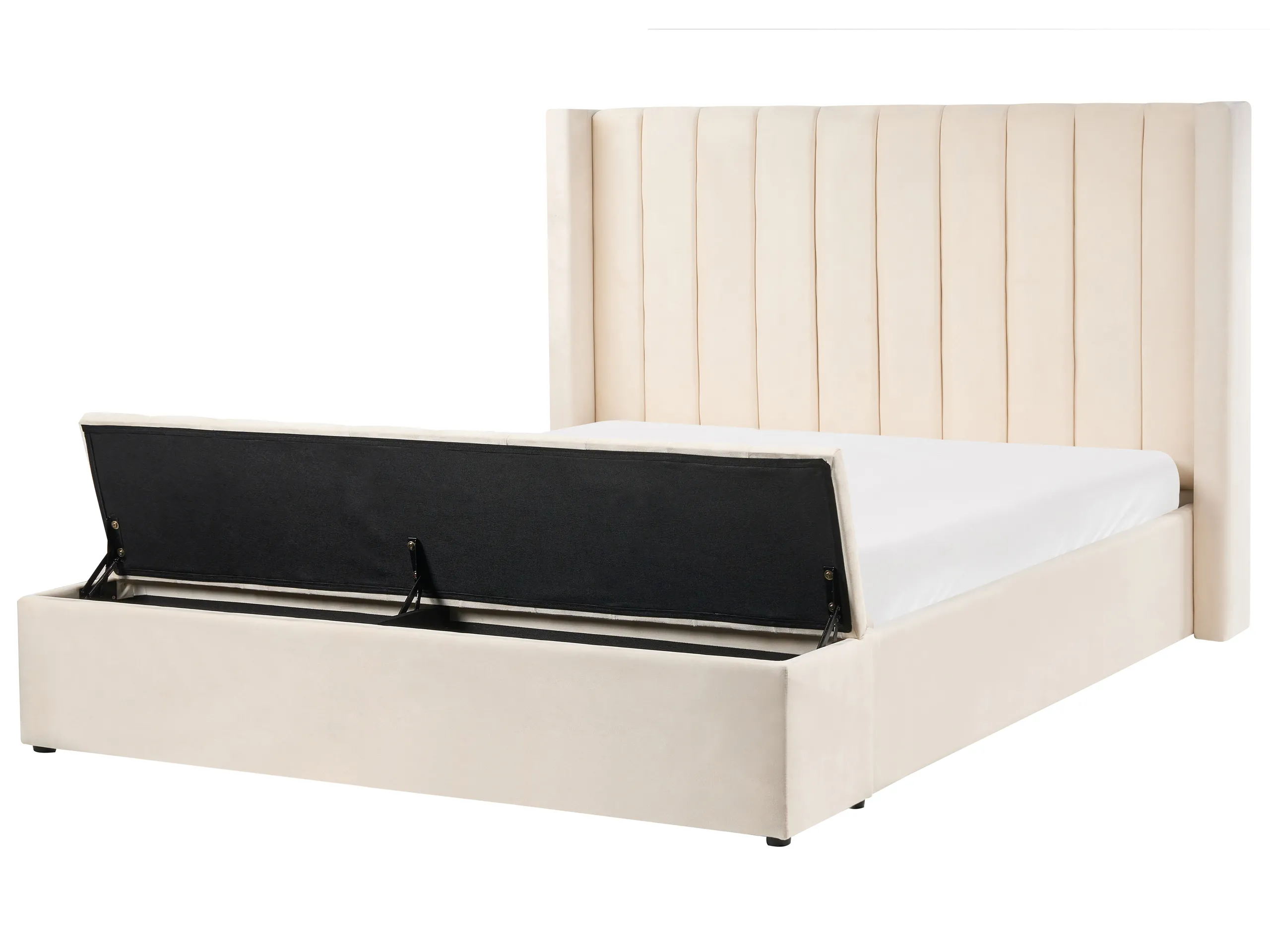Cama con banco de almacenaje Terciopelo NOYERS 160 x 200 cm Blanco crema