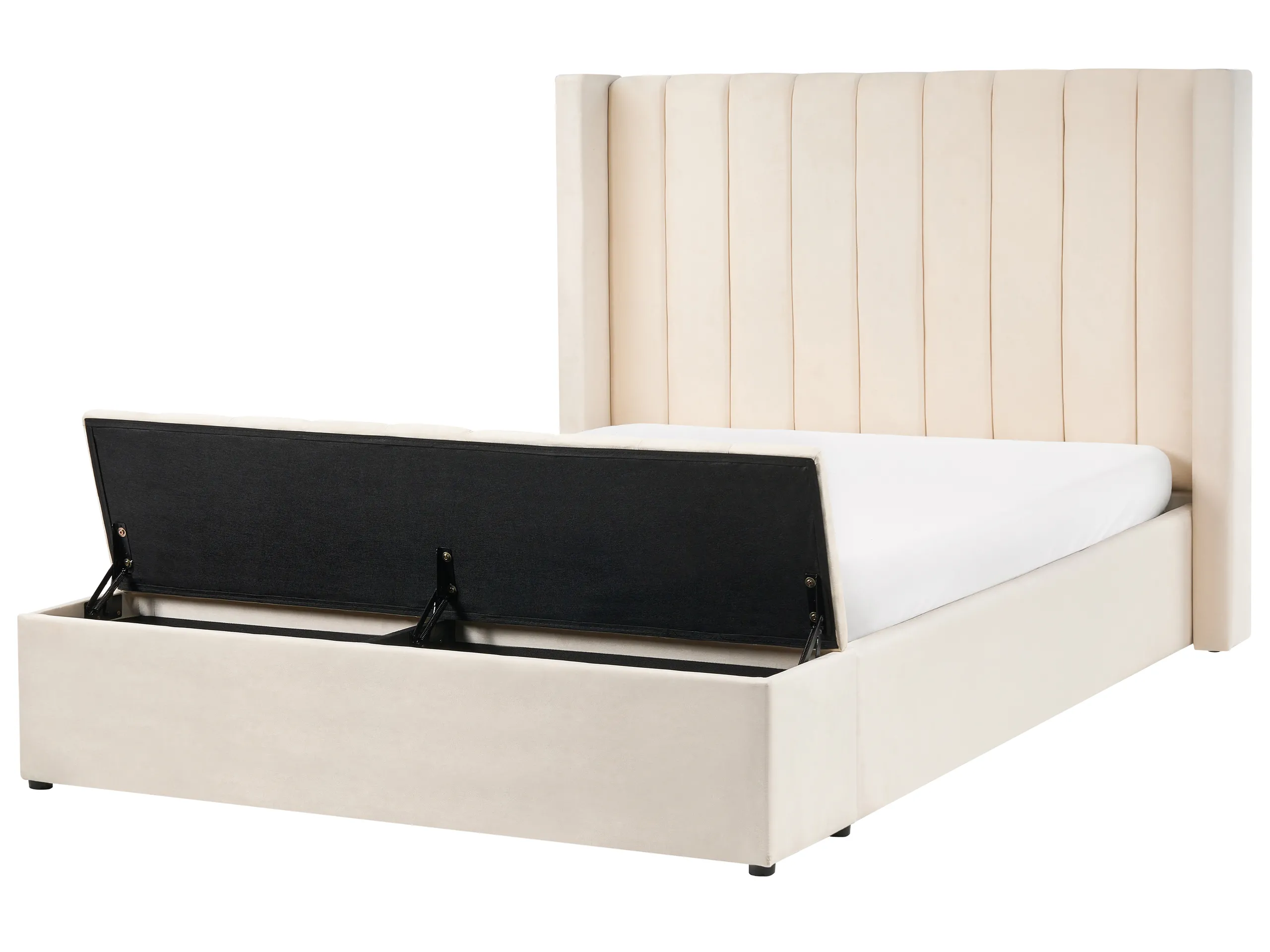 Cama de agua con banco de almacenaje Terciopelo NOYERS 140 x 200 cm Blanco crema