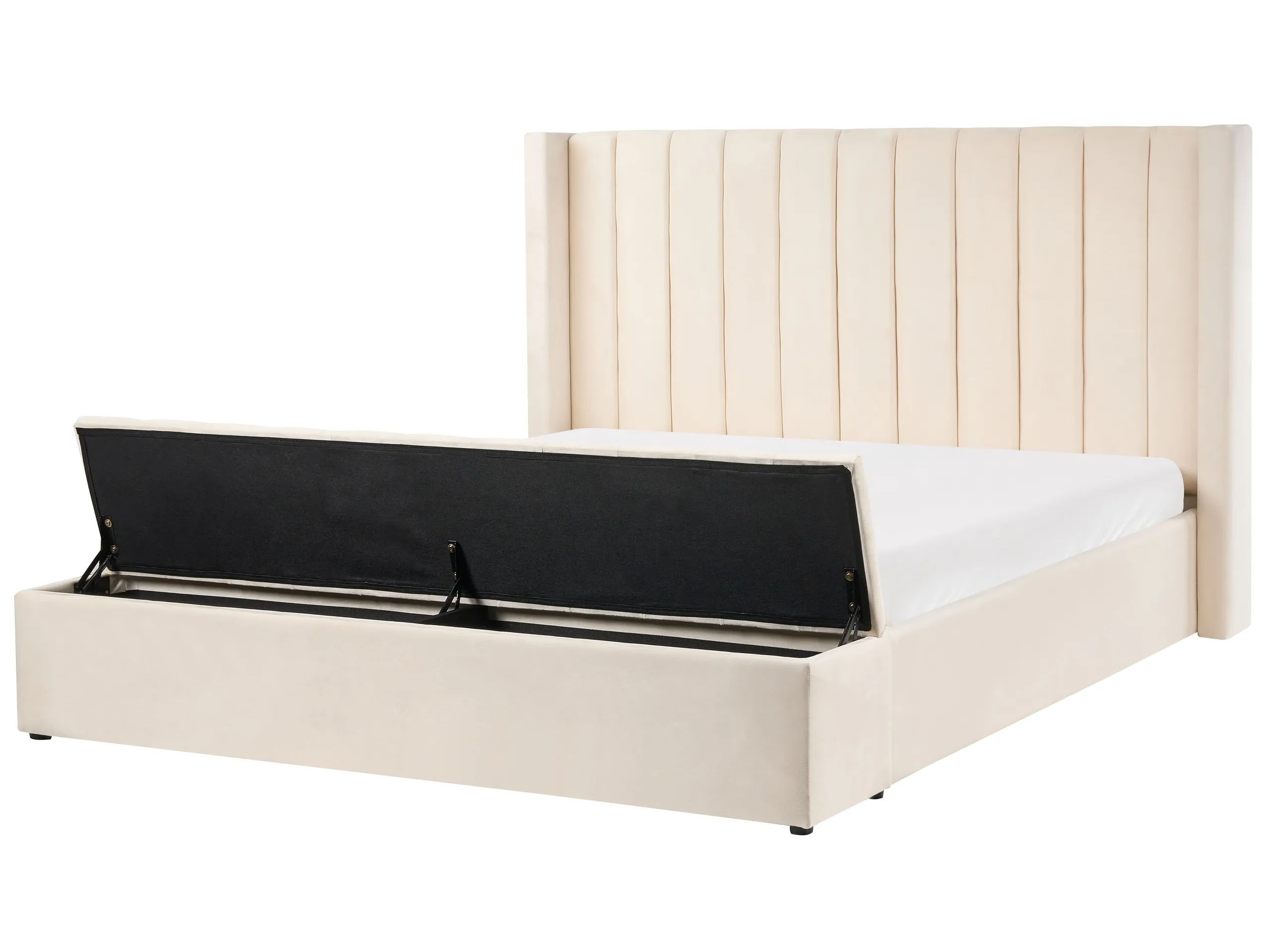 Cama de agua con banco de almacenaje Terciopelo NOYERS 180 x 200 cm Blanco crema