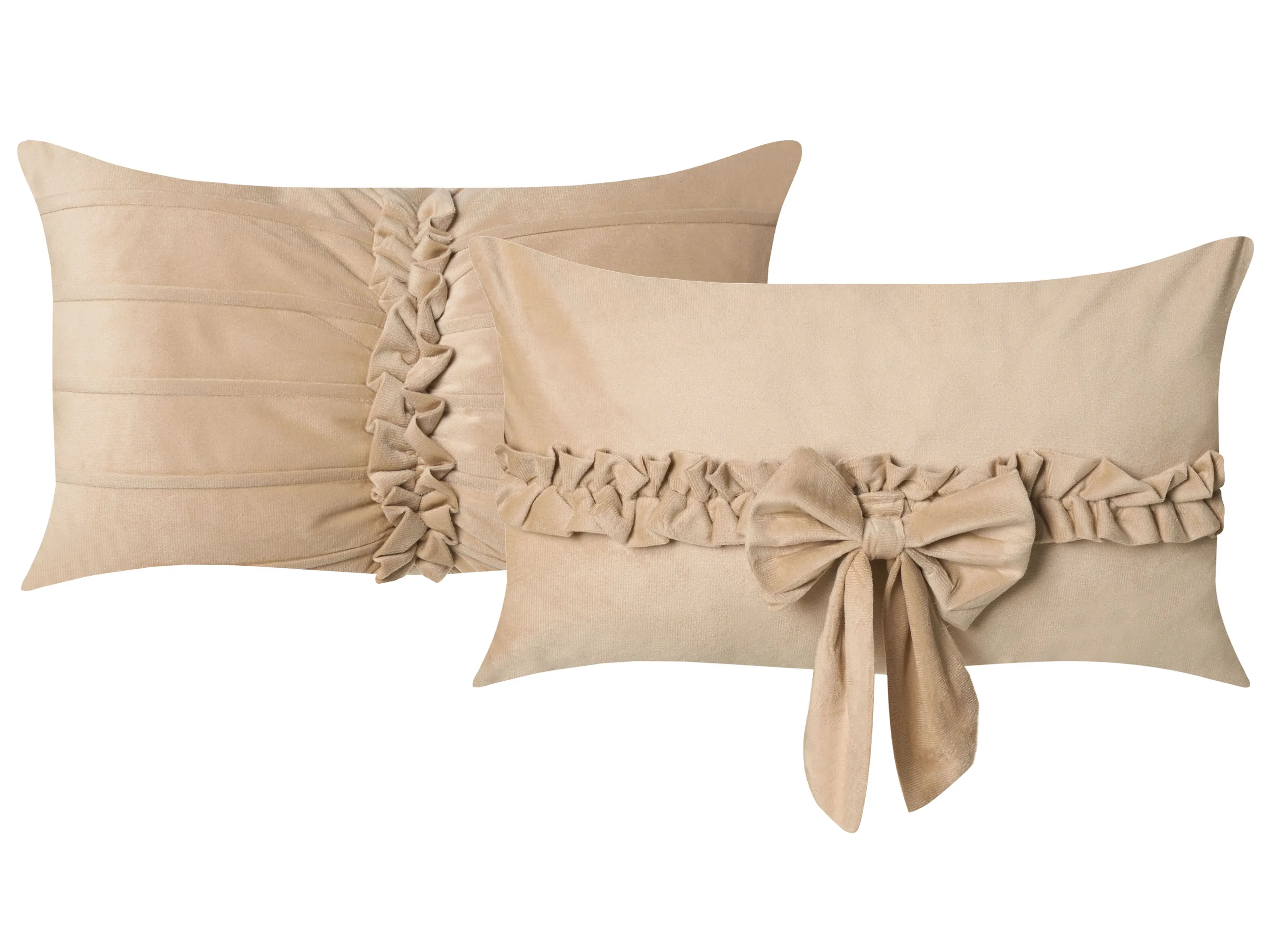 Conjunto de 2 cojines decorativos BELLE Terciopelo 30 x 50 cm Beige Liso
