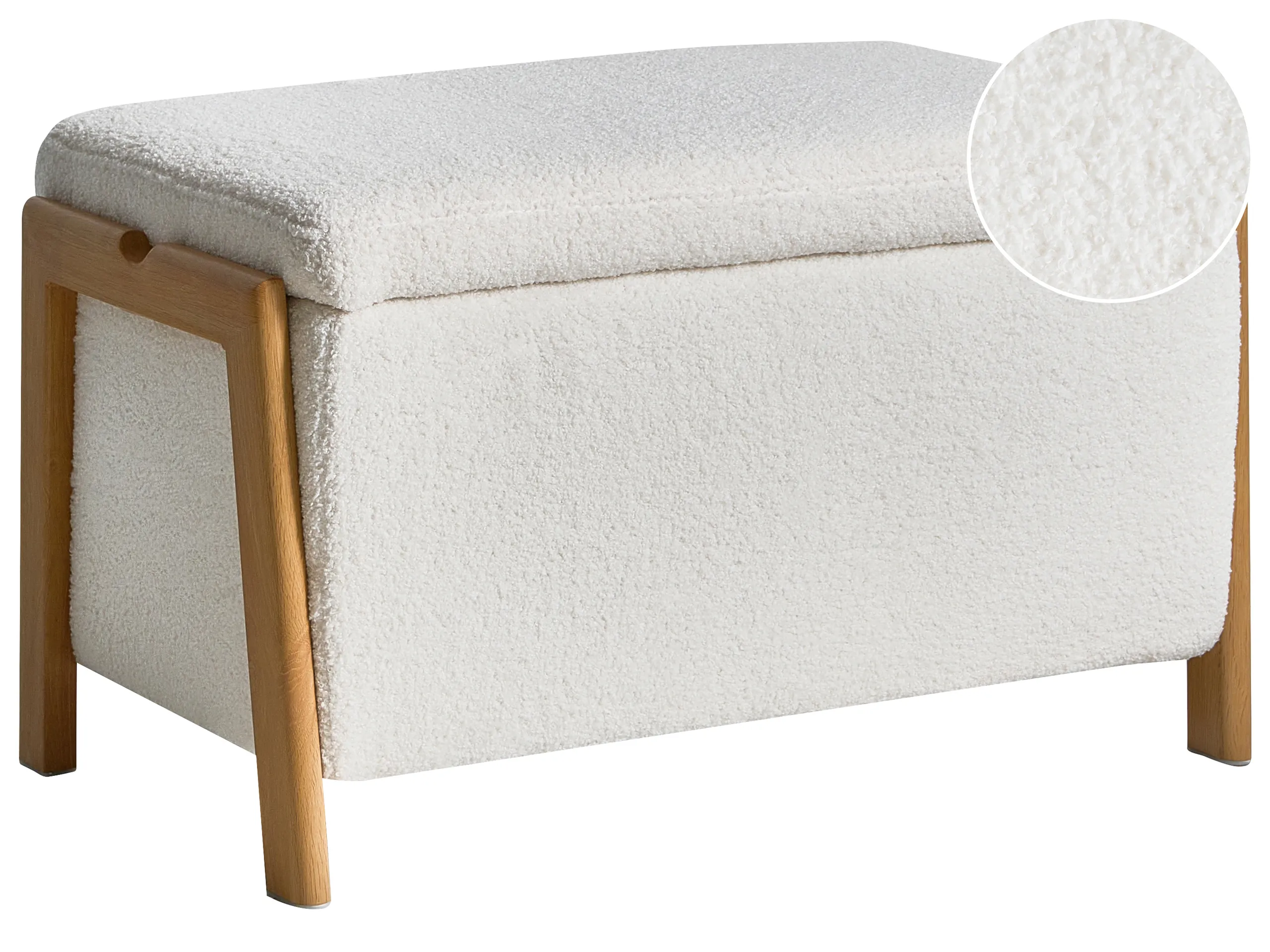 Banco tapizado con almacenaje EDLAND Bouclé Blanco
