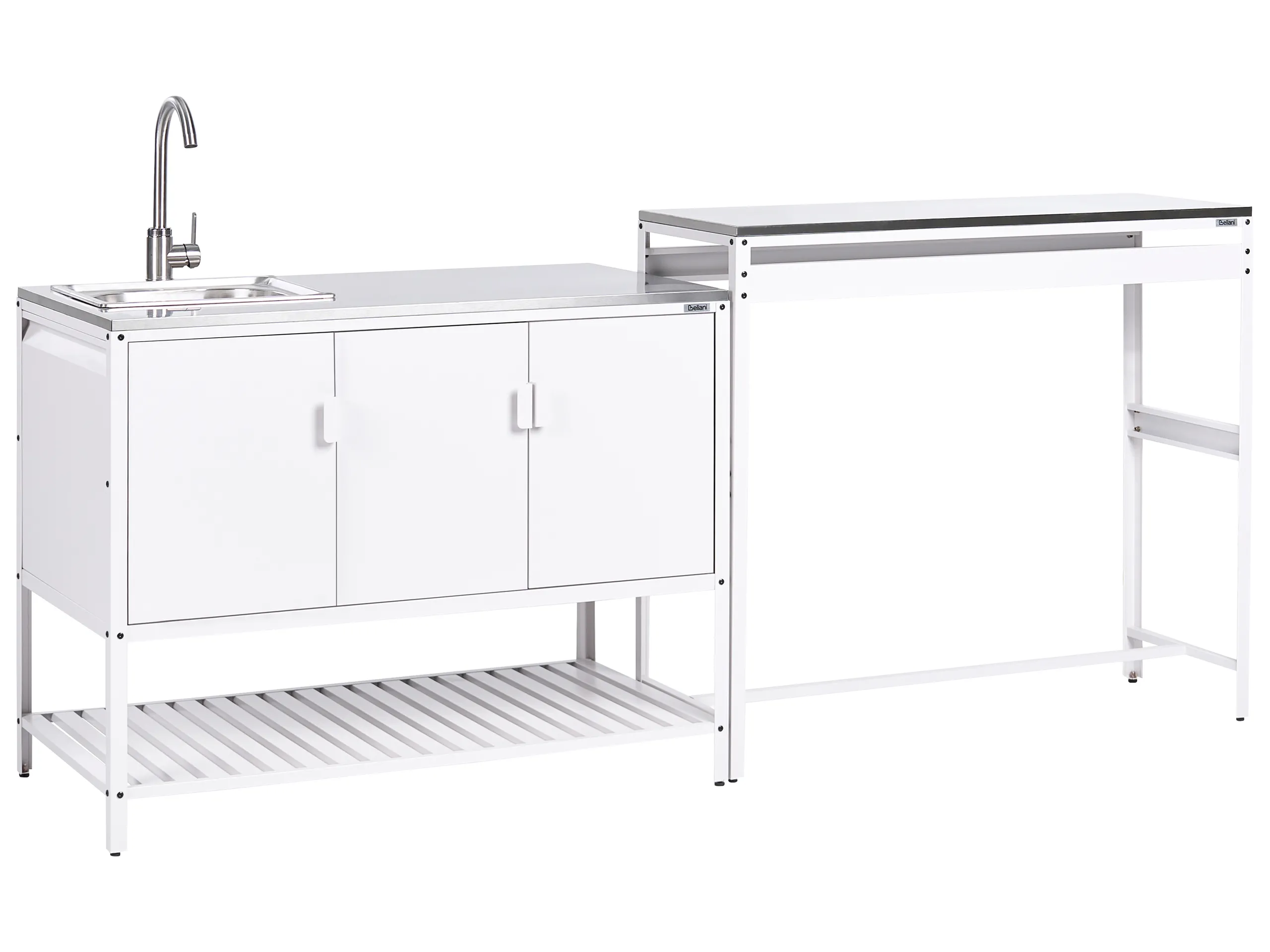 Conjunto de 2 muebles de cocina exterior con fregadero MAENZA Metal Blanco