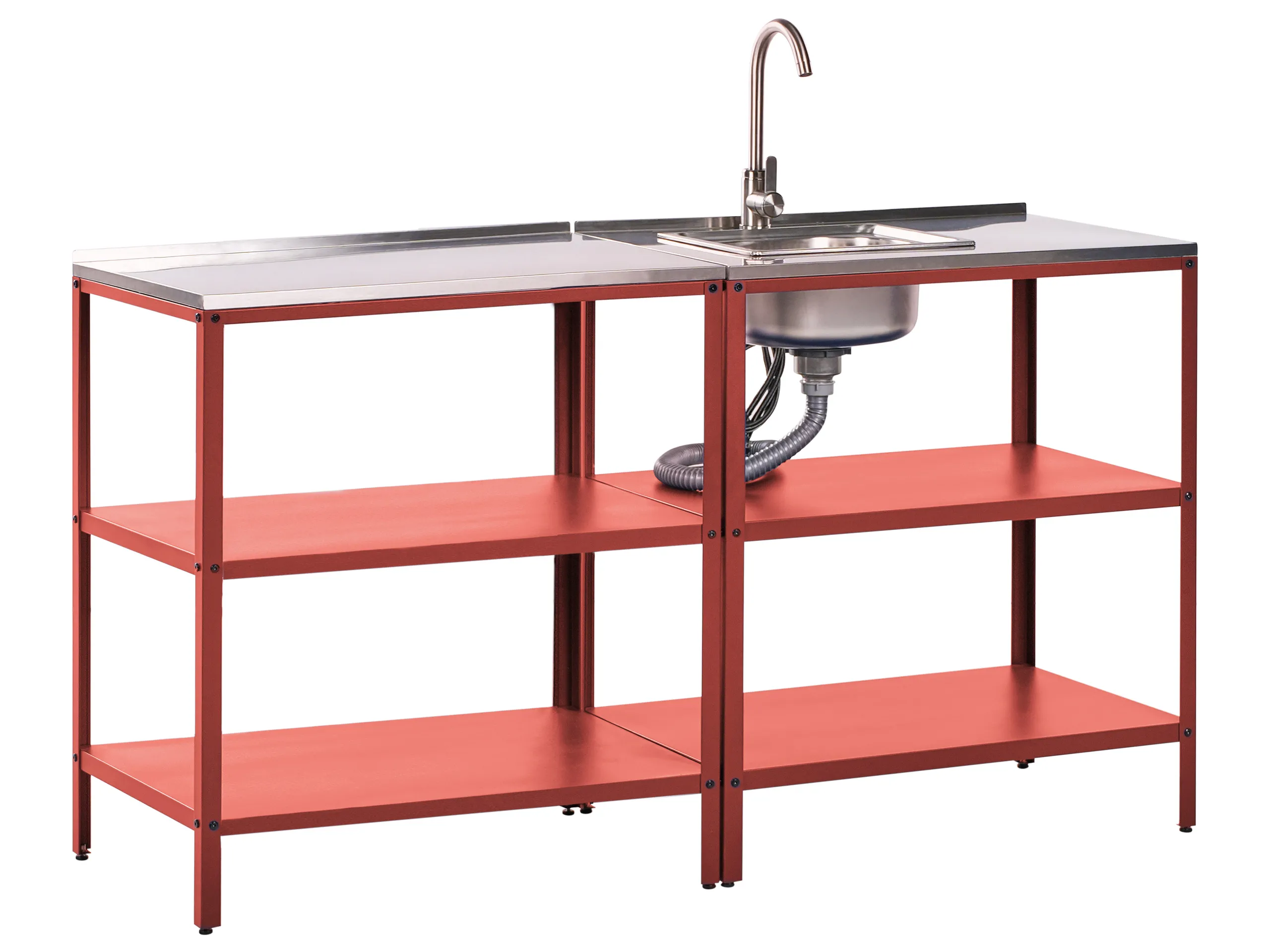 Conjunto de 2 muebles de cocina exterior con fregadero VILAMA Metal Rojo