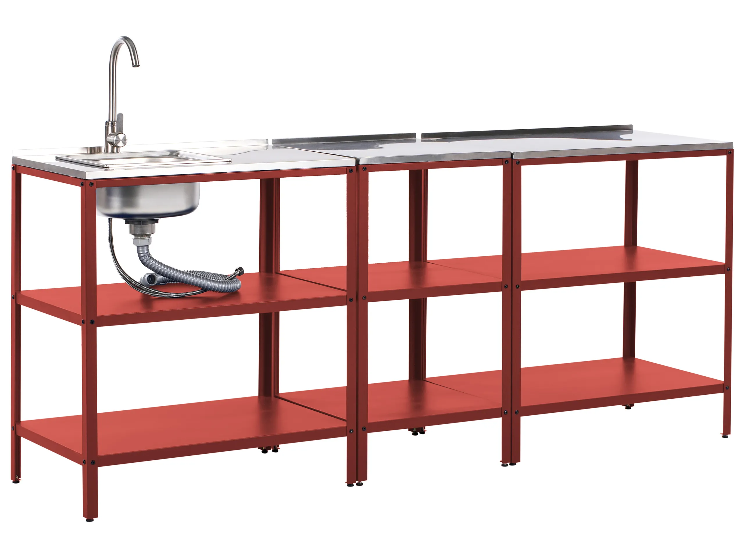 Conjunto de 3 muebles de cocina exterior con fregadero VILAMA Metal Rojo