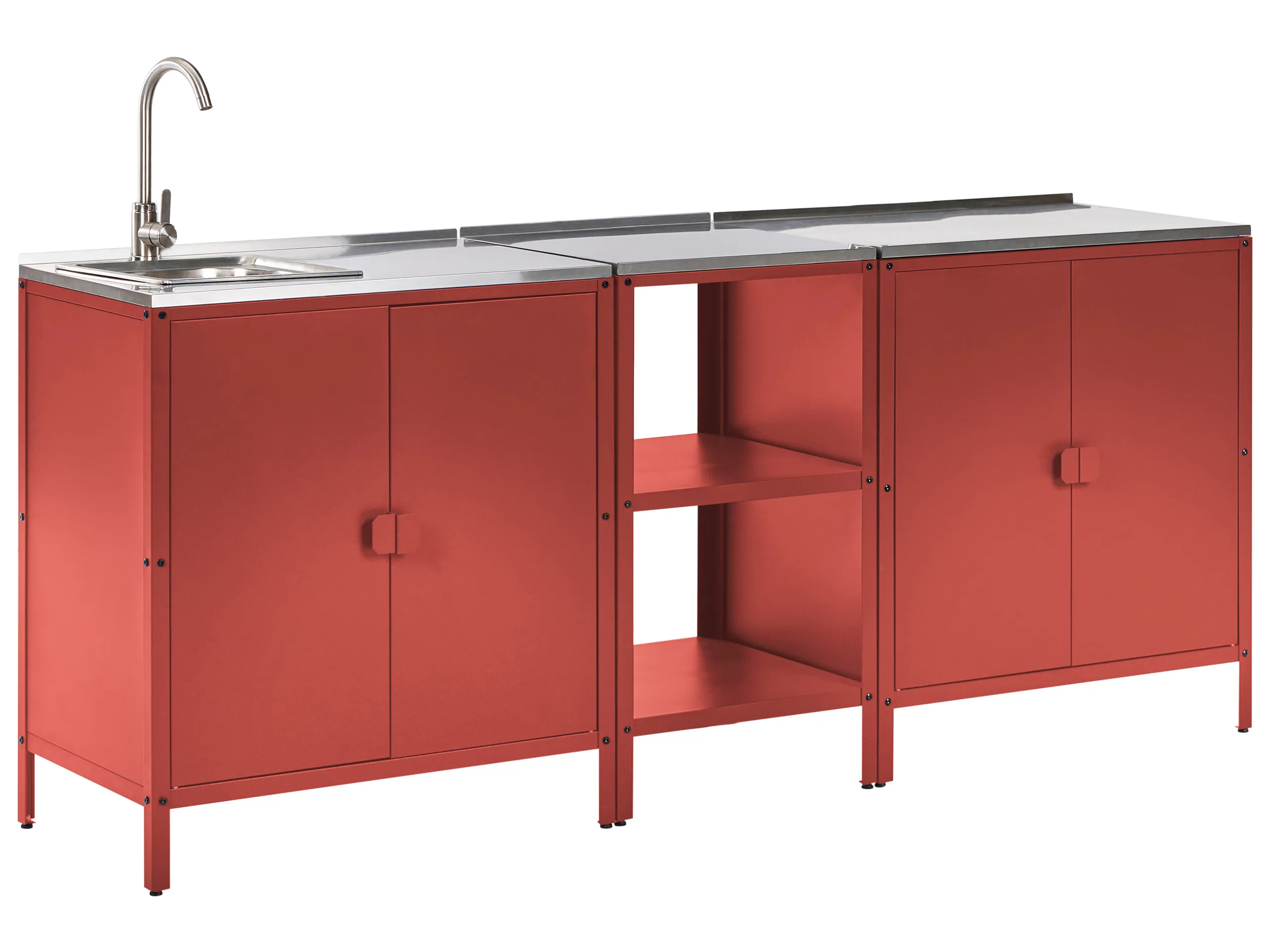 3 Piece Outdoor Kitchen Set with Sink VILAMA Metal Red