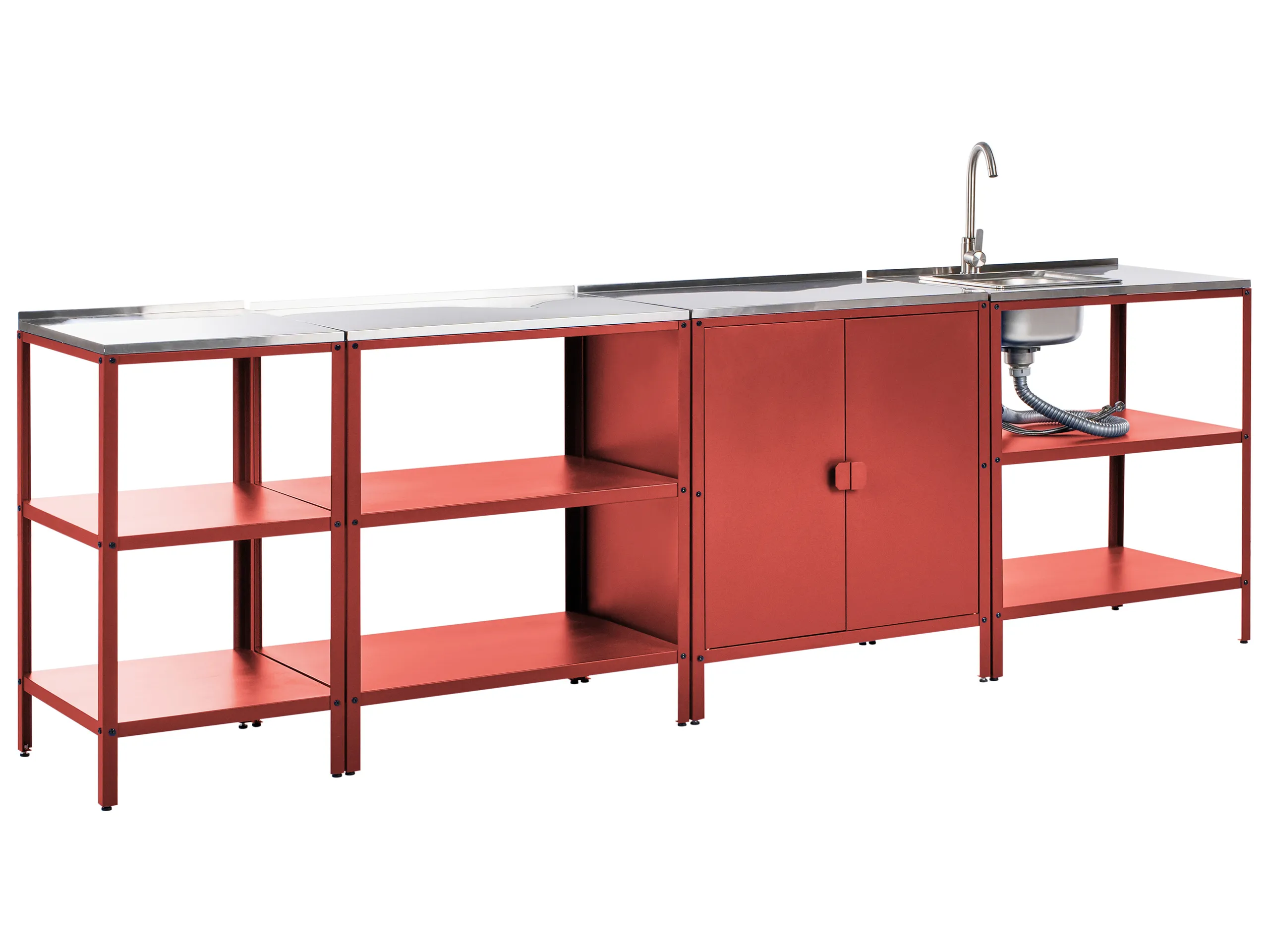 Conjunto de 4 muebles de cocina exterior con fregadero VILAMA Metal Rojo