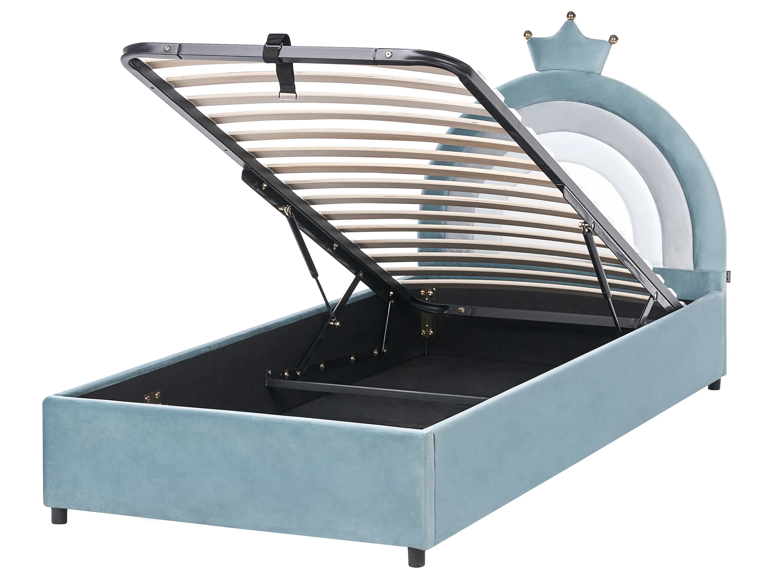 Cama infantil con almacenaje Corona Terciopelo GRISETOT 90 x 200 cm Azul