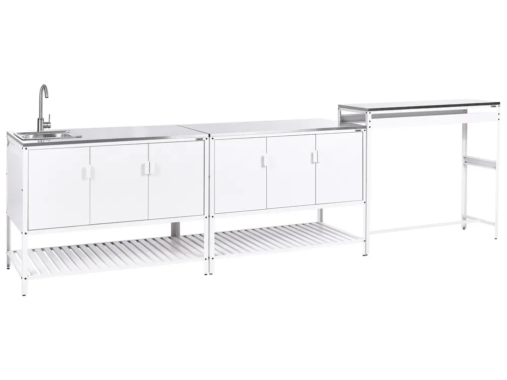 3 Piece Outdoor Kitchen Set with Sink MAENZA Metal White