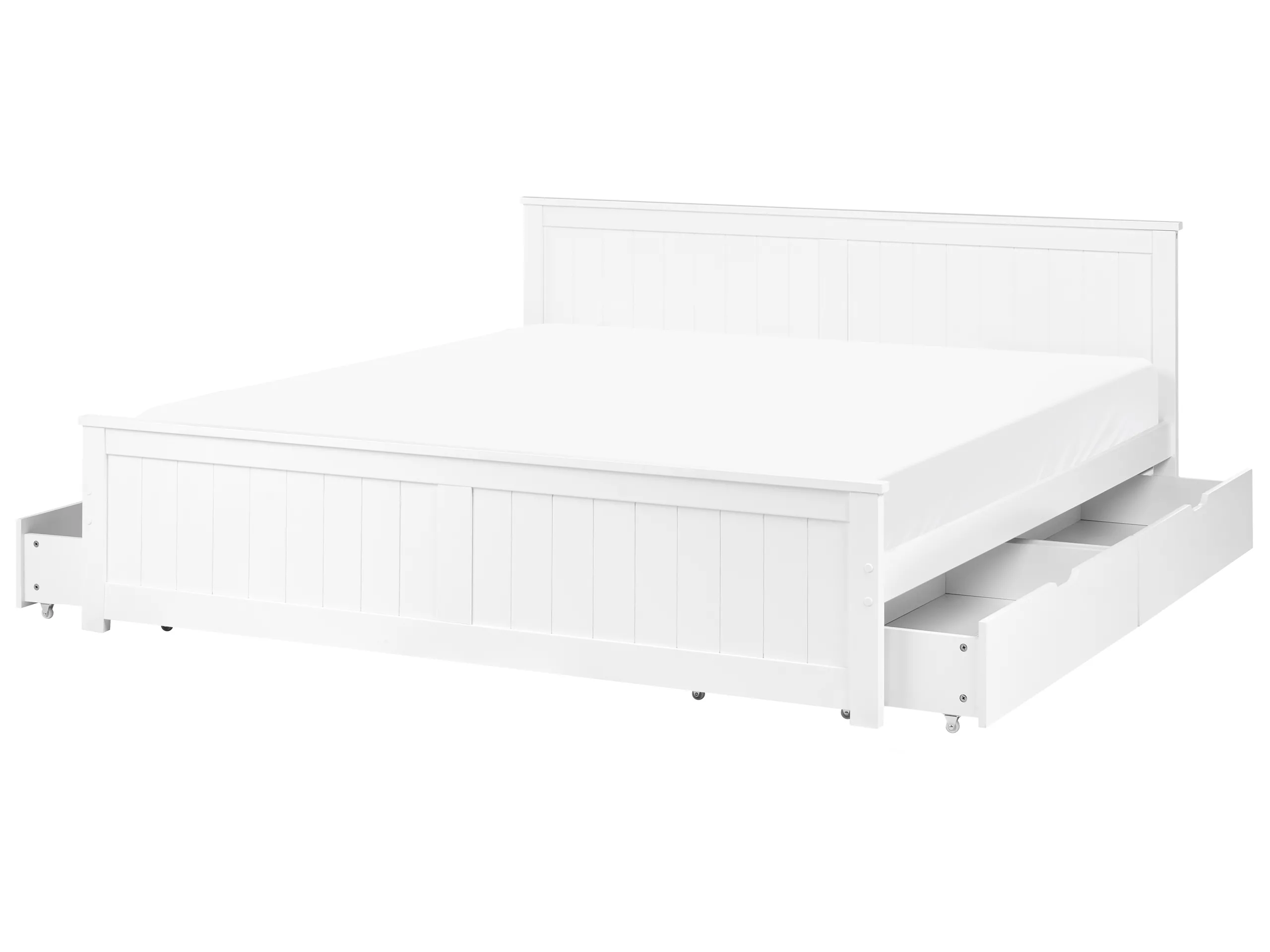 Cama con 4 cajones Madera de pino SABRAN 180 x 200 cm Blanco