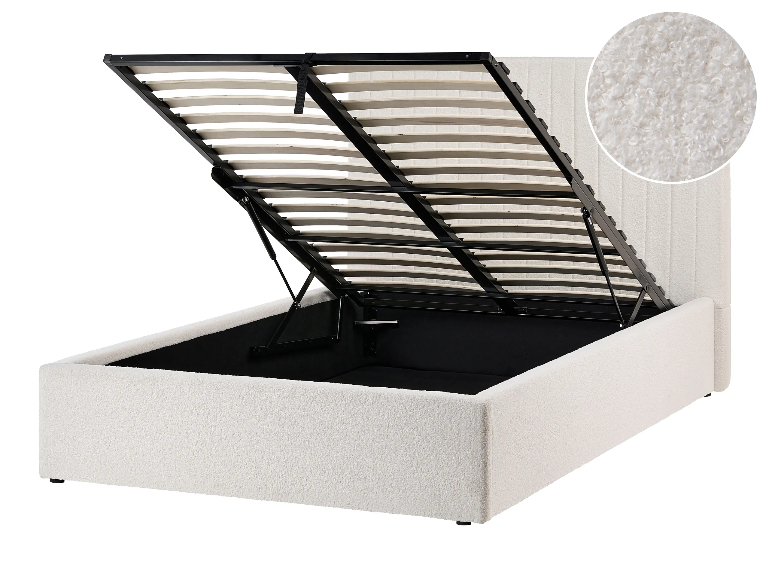Cama con almacenaje Bouclé VION 120 x 200 cm Blanco crema