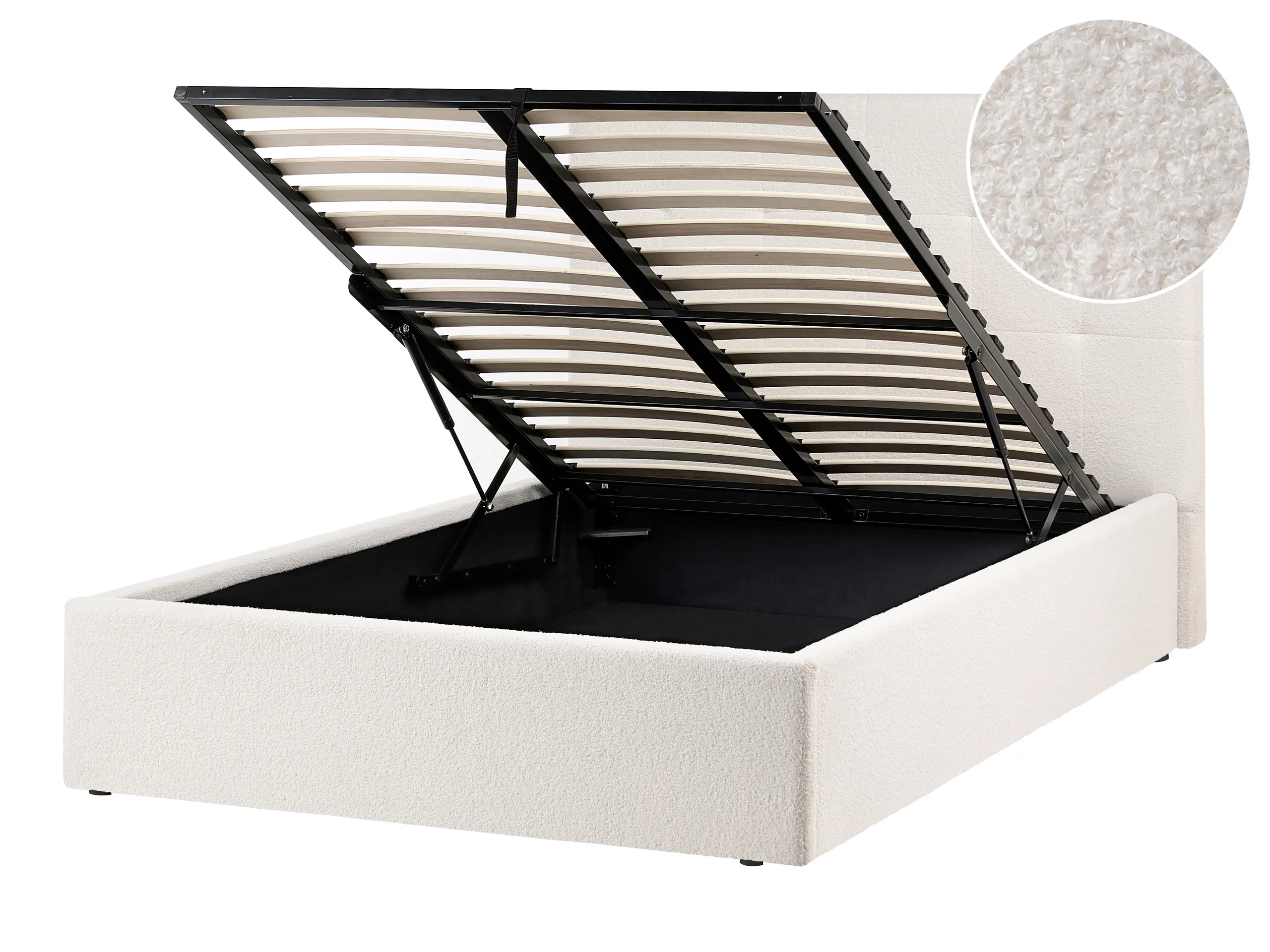 Cama con almacenaje Bouclé LORIENT 120 x 200 cm Blanco crema