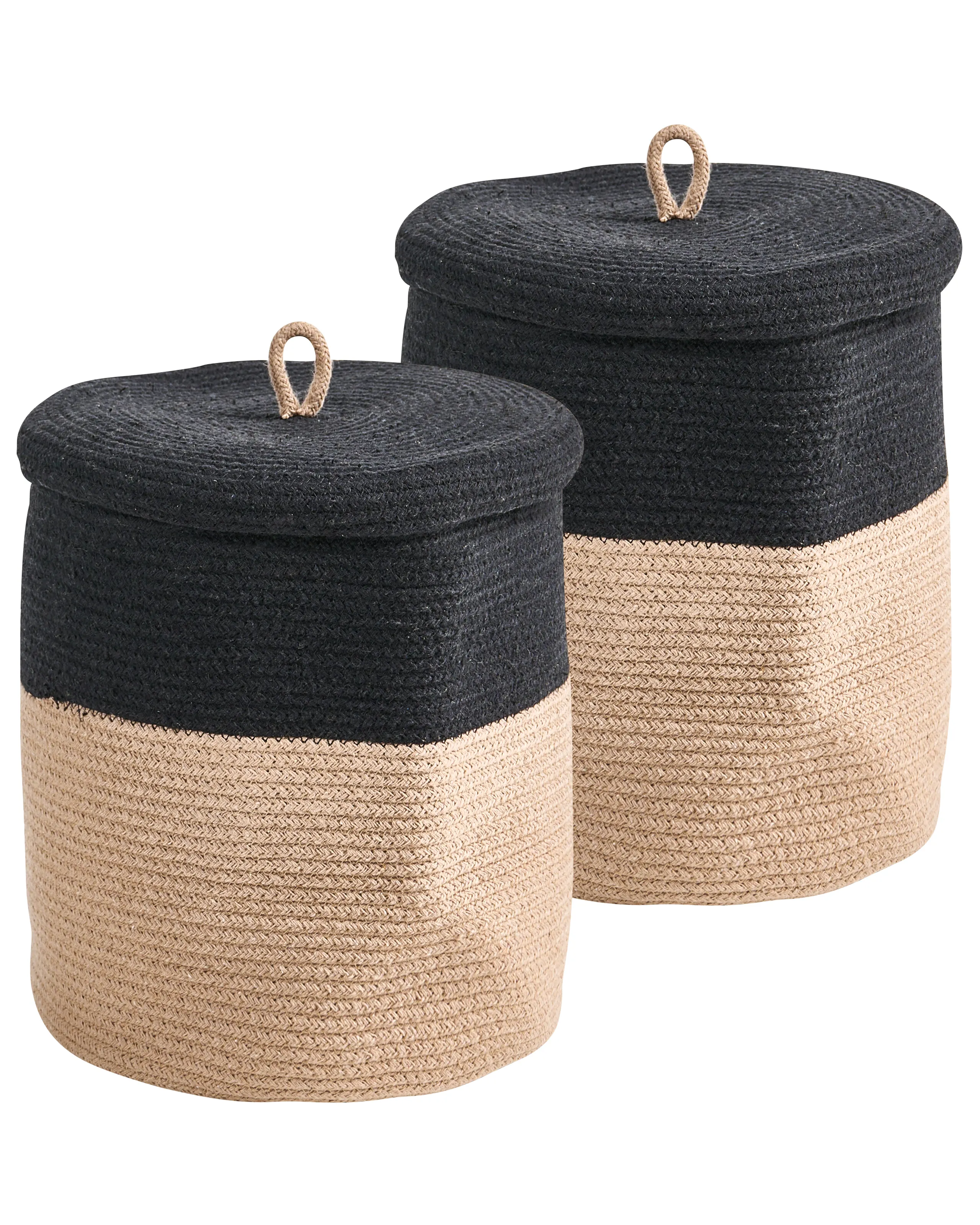 Conjunto de 2 cestas SILOPI Algodón Negro/Beige