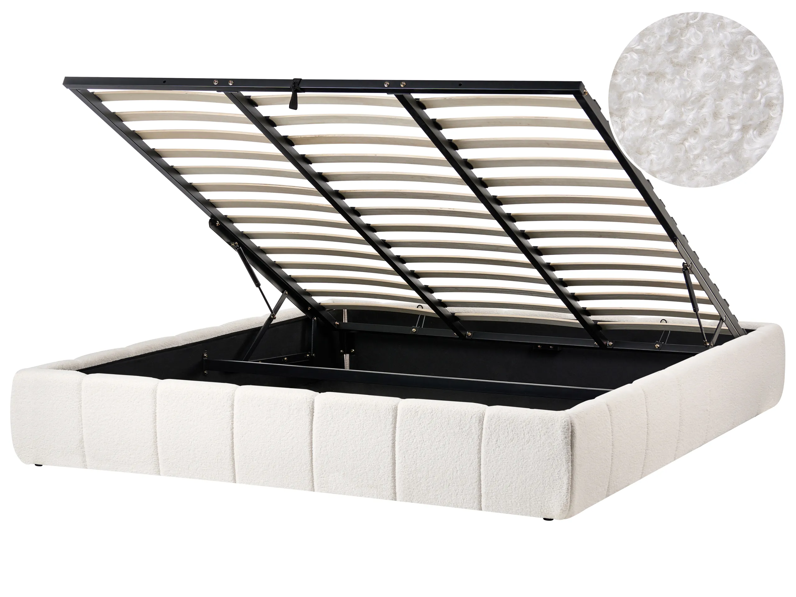 Cama con almacenaje sin cabecero Bouclé GENAS 180 x 200 cm Blanco crema