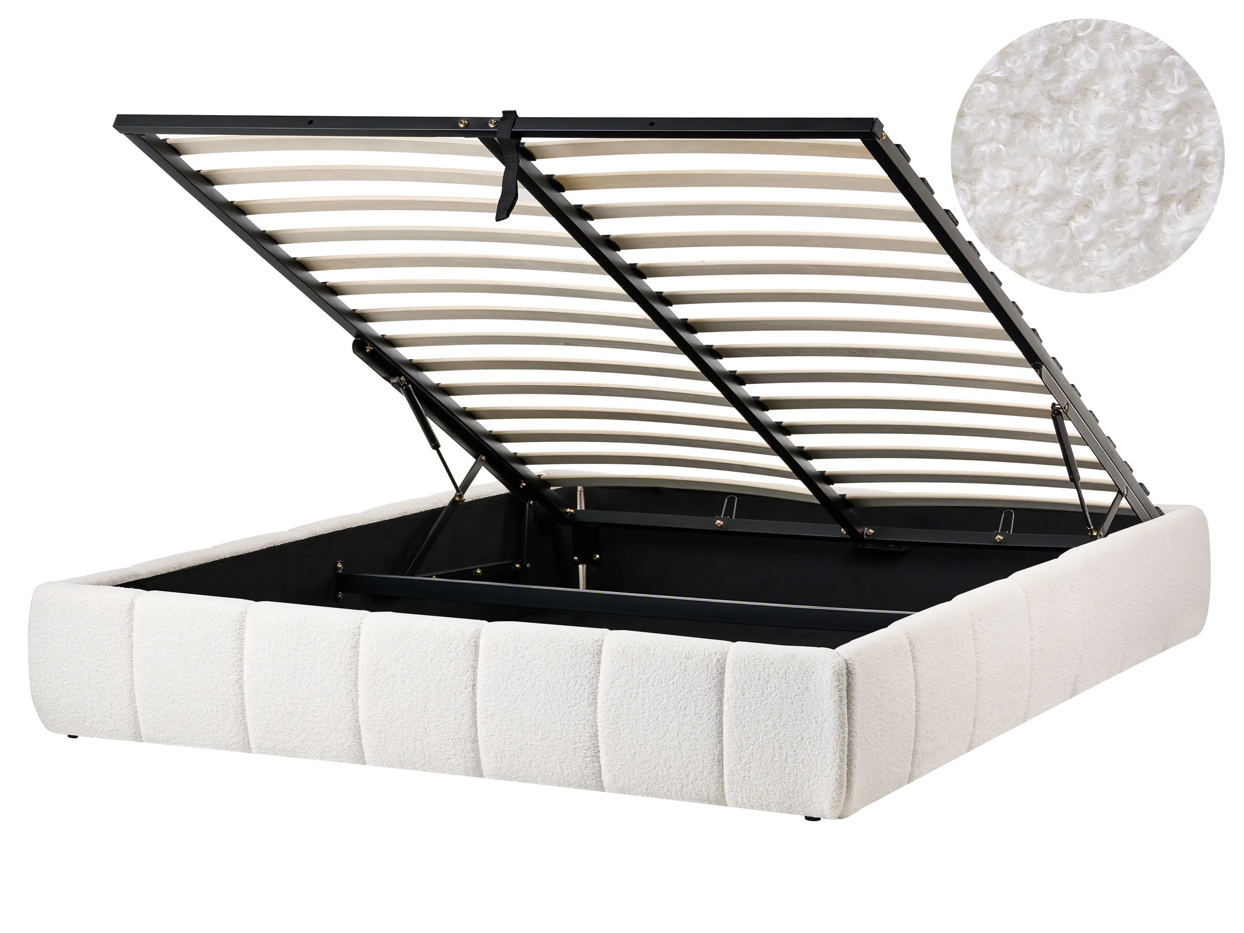 Cama con almacenaje sin cabecero Bouclé GENAS 160 x 200 cm Blanco crema