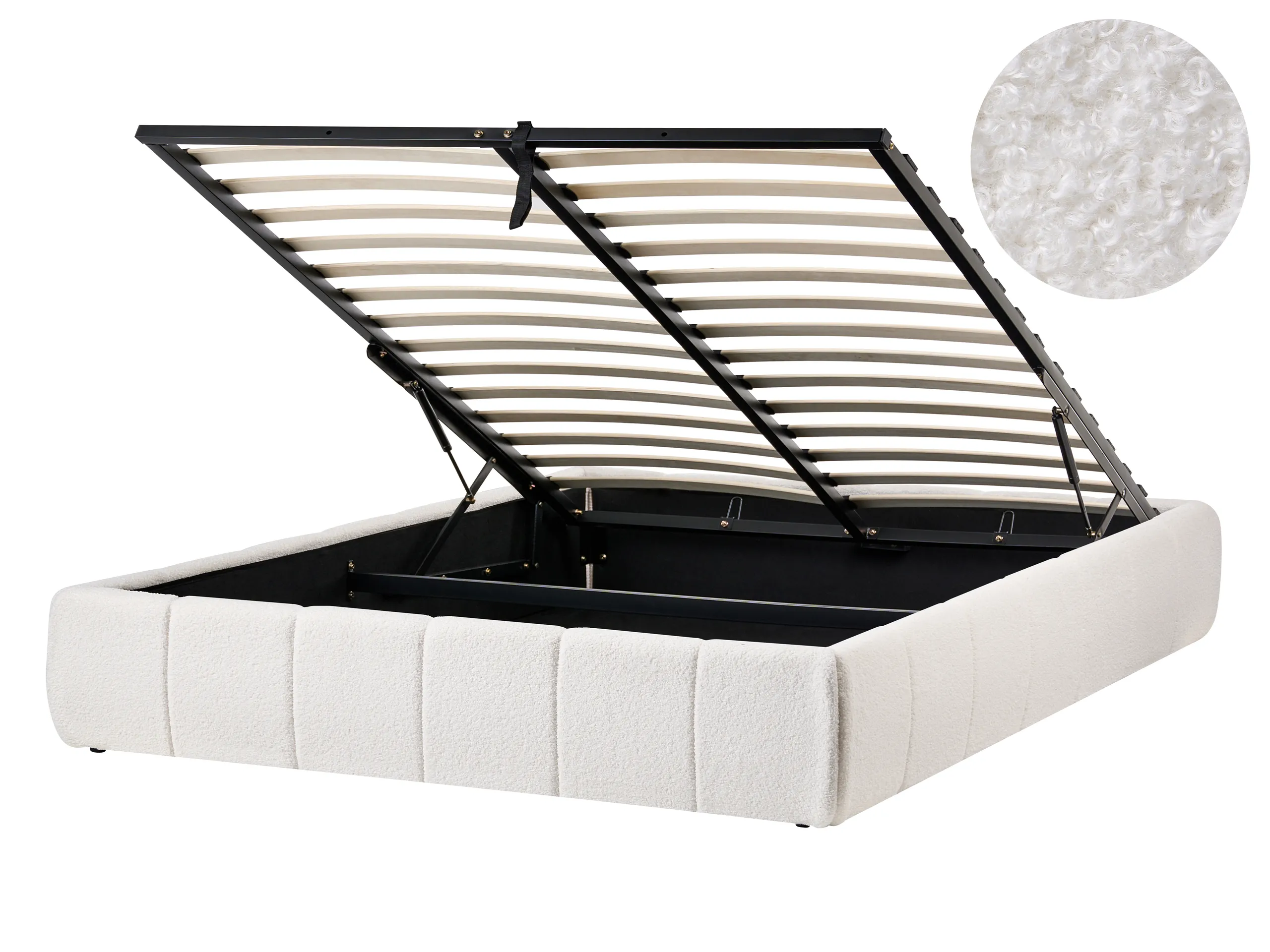 Cama con almacenaje sin cabecero Bouclé GENAS 140 x 200 cm Blanco crema