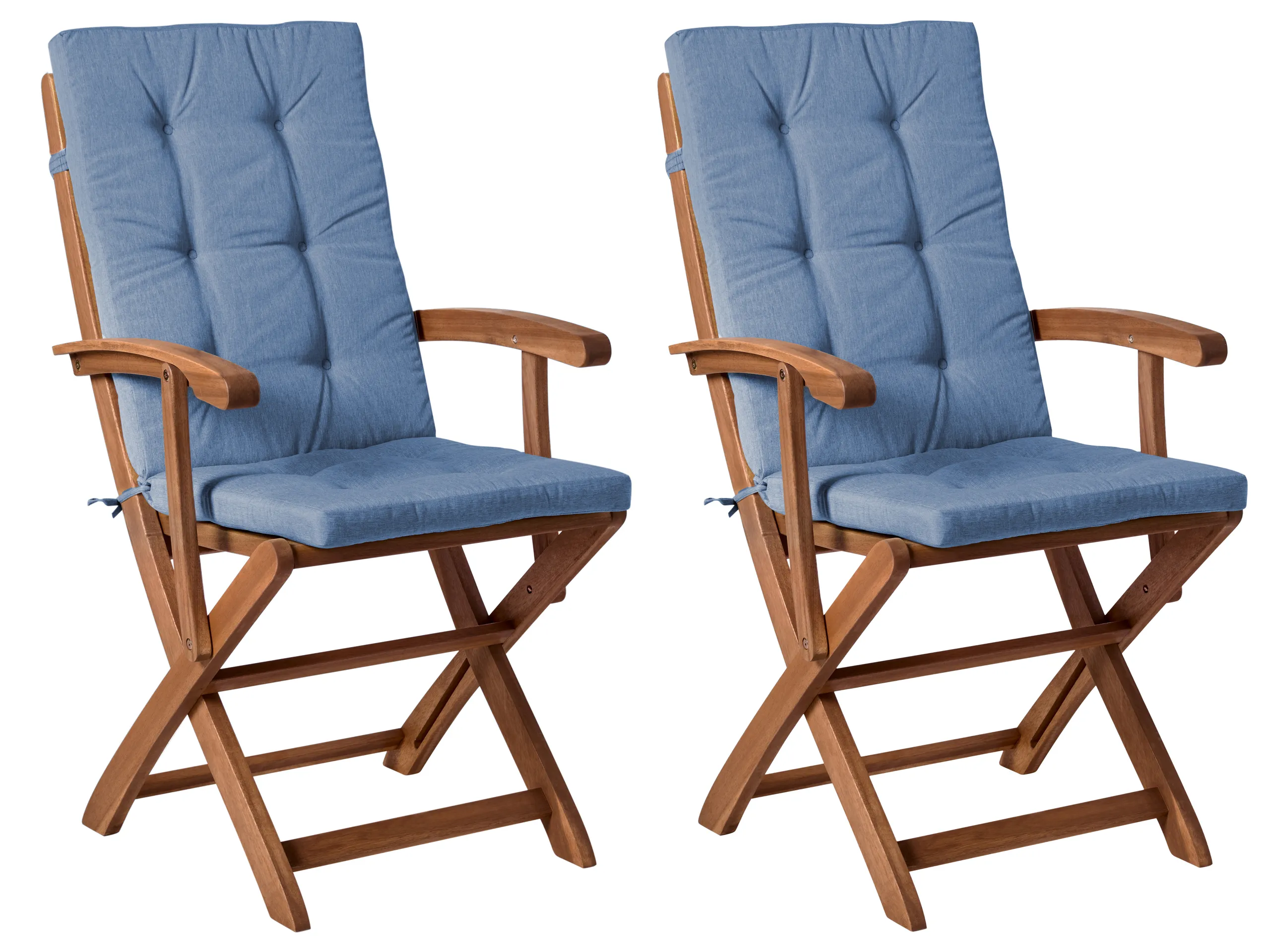 Conjunto de 2 sillas de jardín con cojines MAUI PREMIUM Madera de acacia Azul