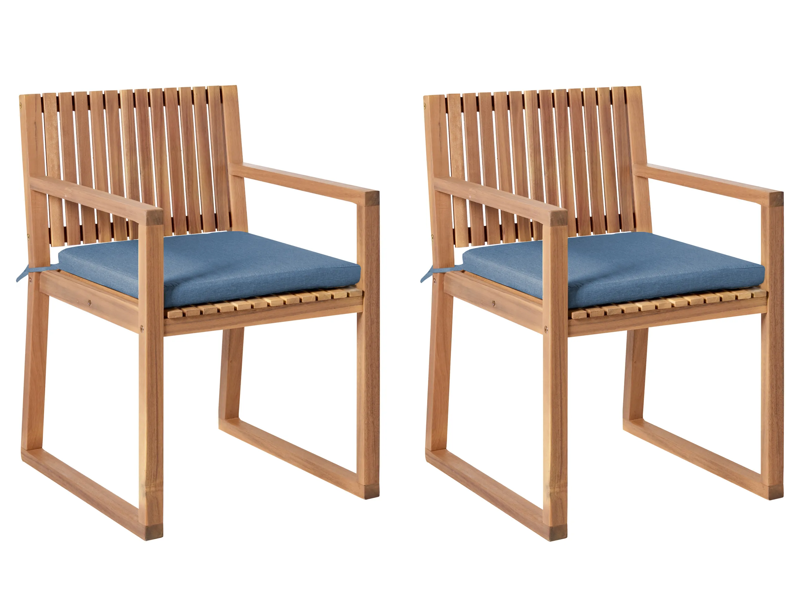 Conjunto de 2 sillas de jardín con cojines SASSARI PREMIUM Madera de acacia certificada Azul