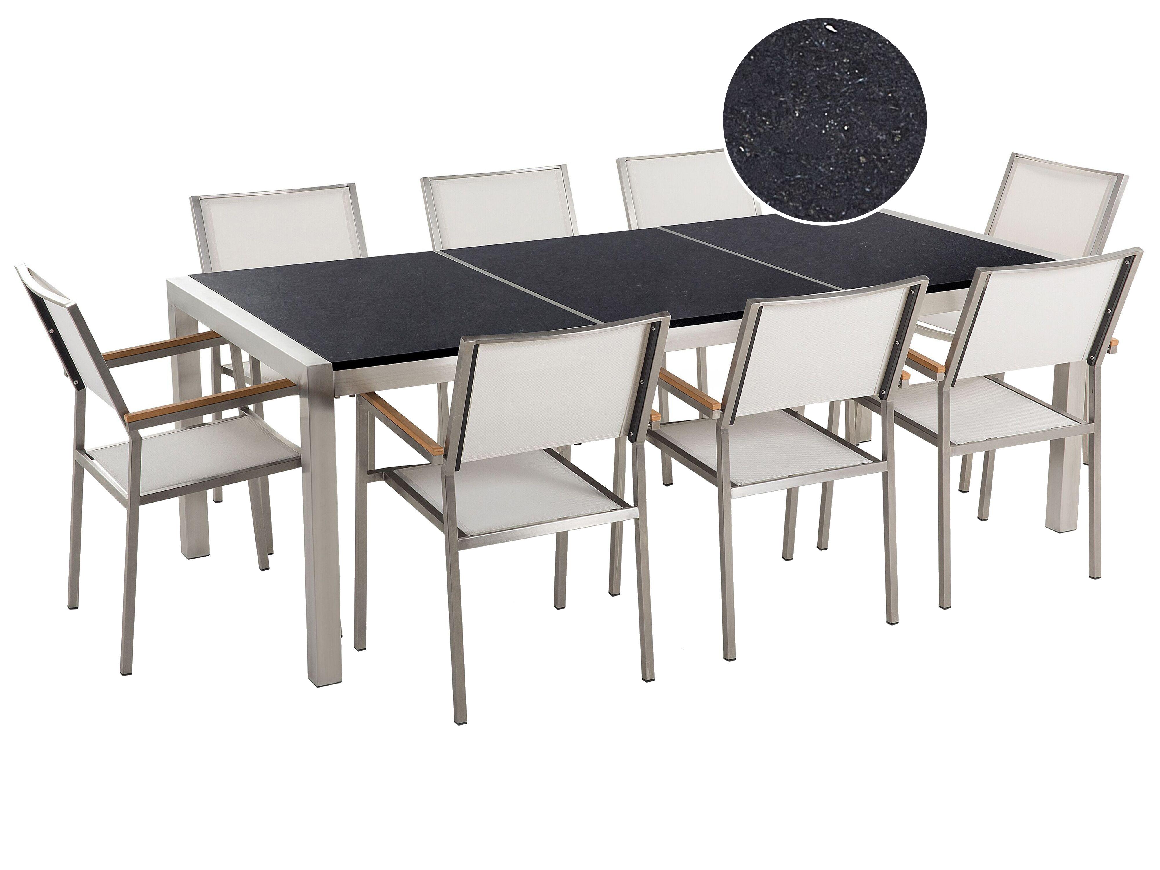 Garden Dining Set 8 Seater GROSSETO Triple Plate Granite Polished Black/ White
