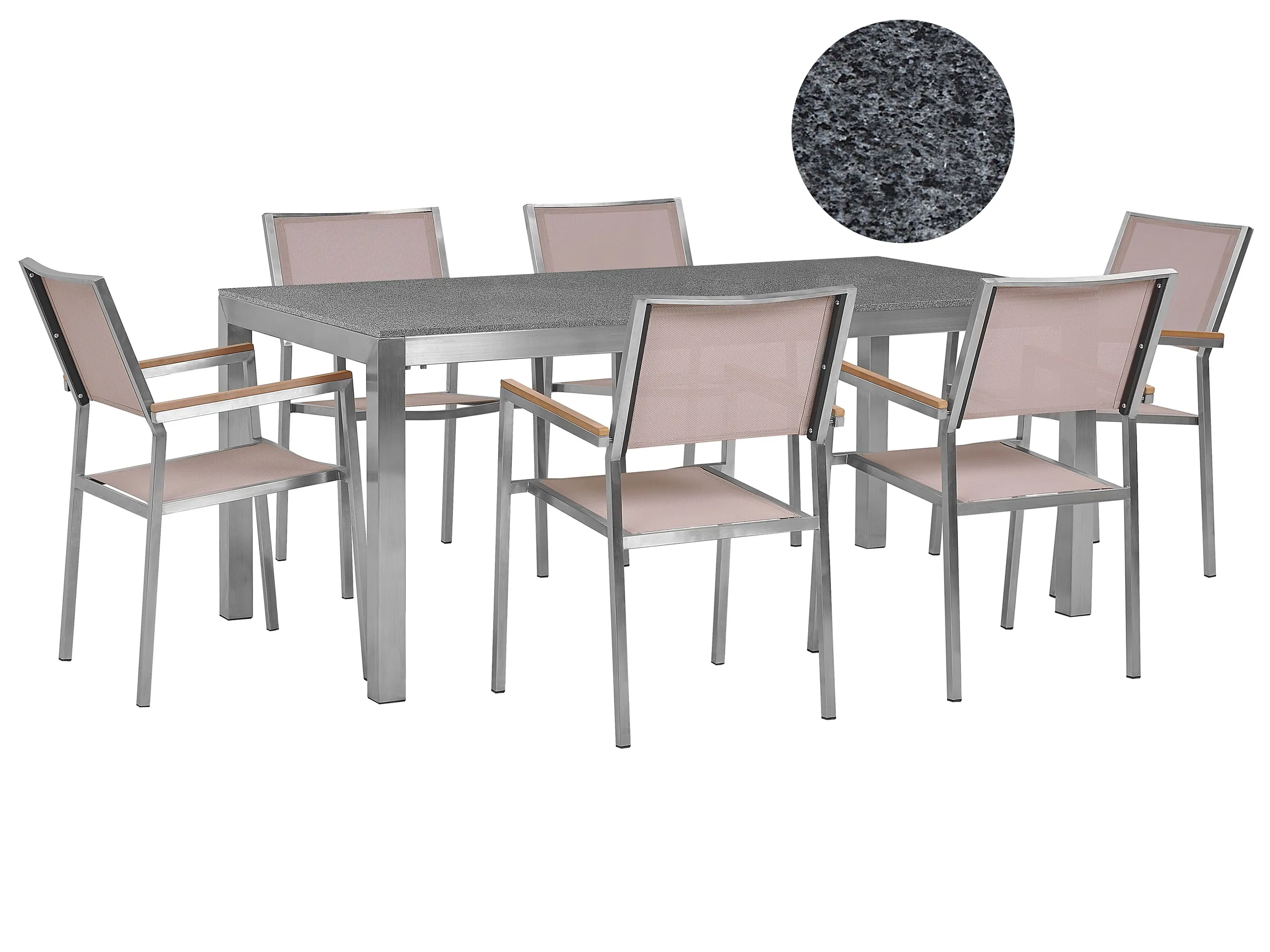 Garden Dining Set 6 Seater GROSSETO Granite Polished Grey/ Beige