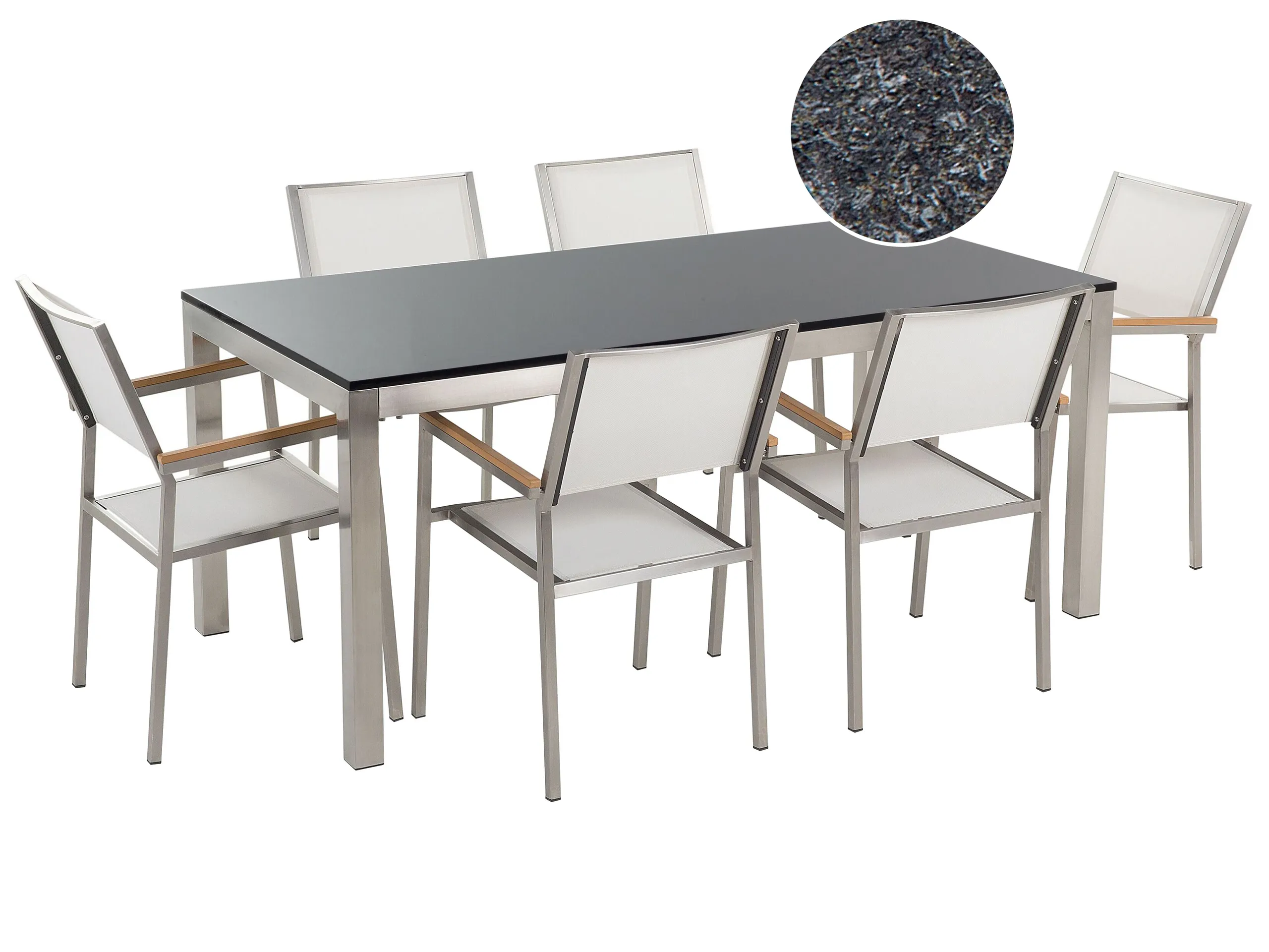 Garden Dining Set 6 Seater GROSSETO Granite Flamed Black/ White