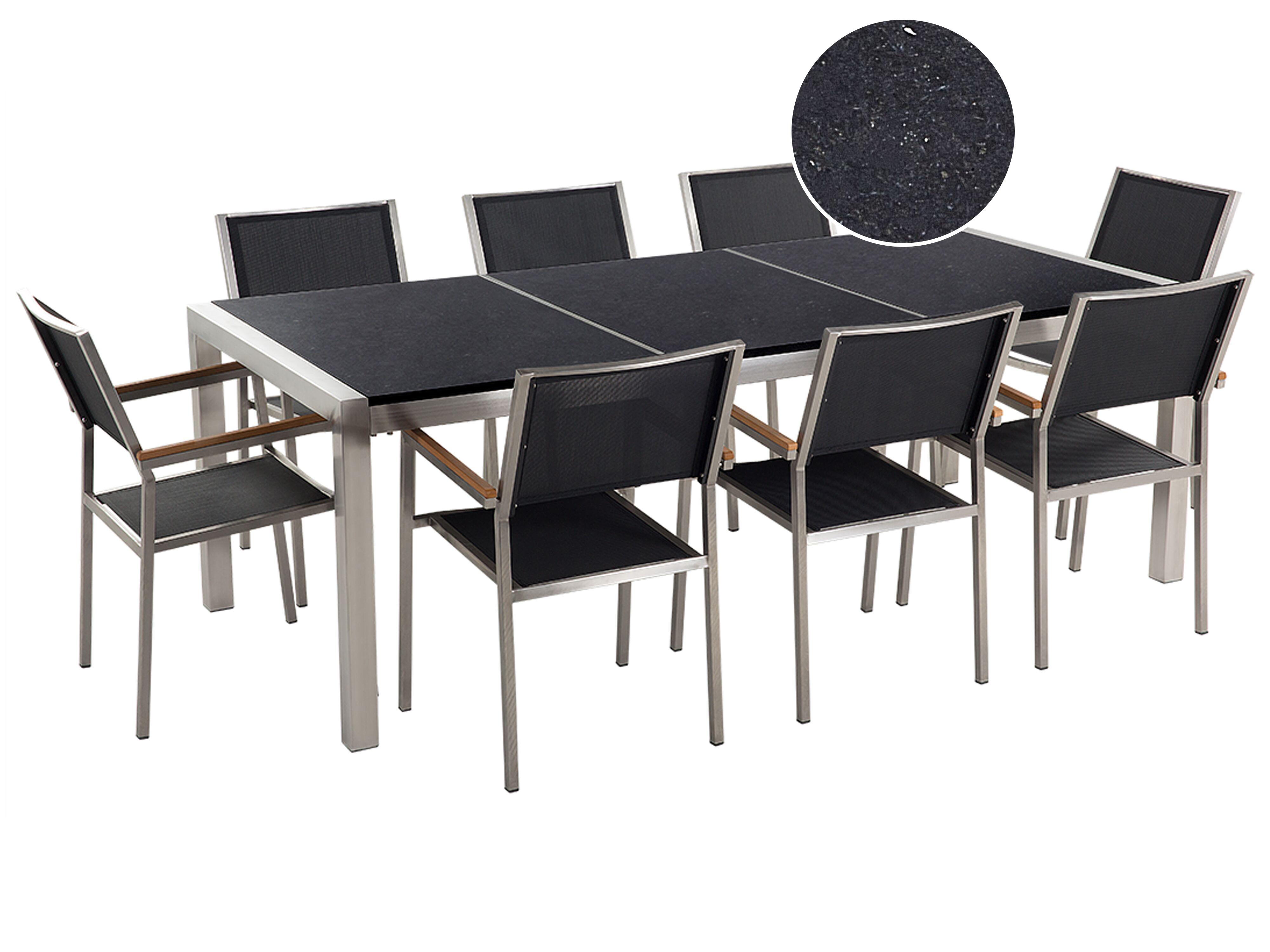 Garden Dining Set 8 Seater GROSSETO Triple Plate Granite Polished Black