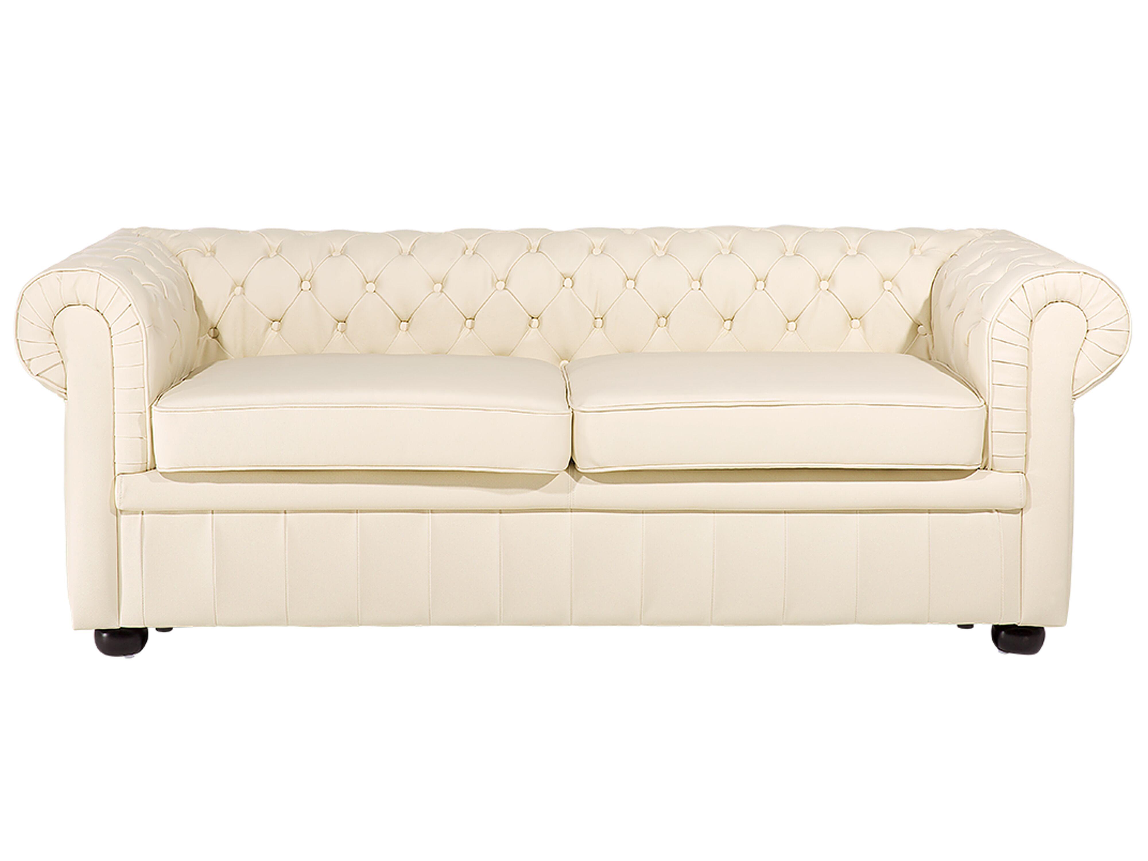 Sofa 3 Seater CHESTERFIELD Leather Light Beige