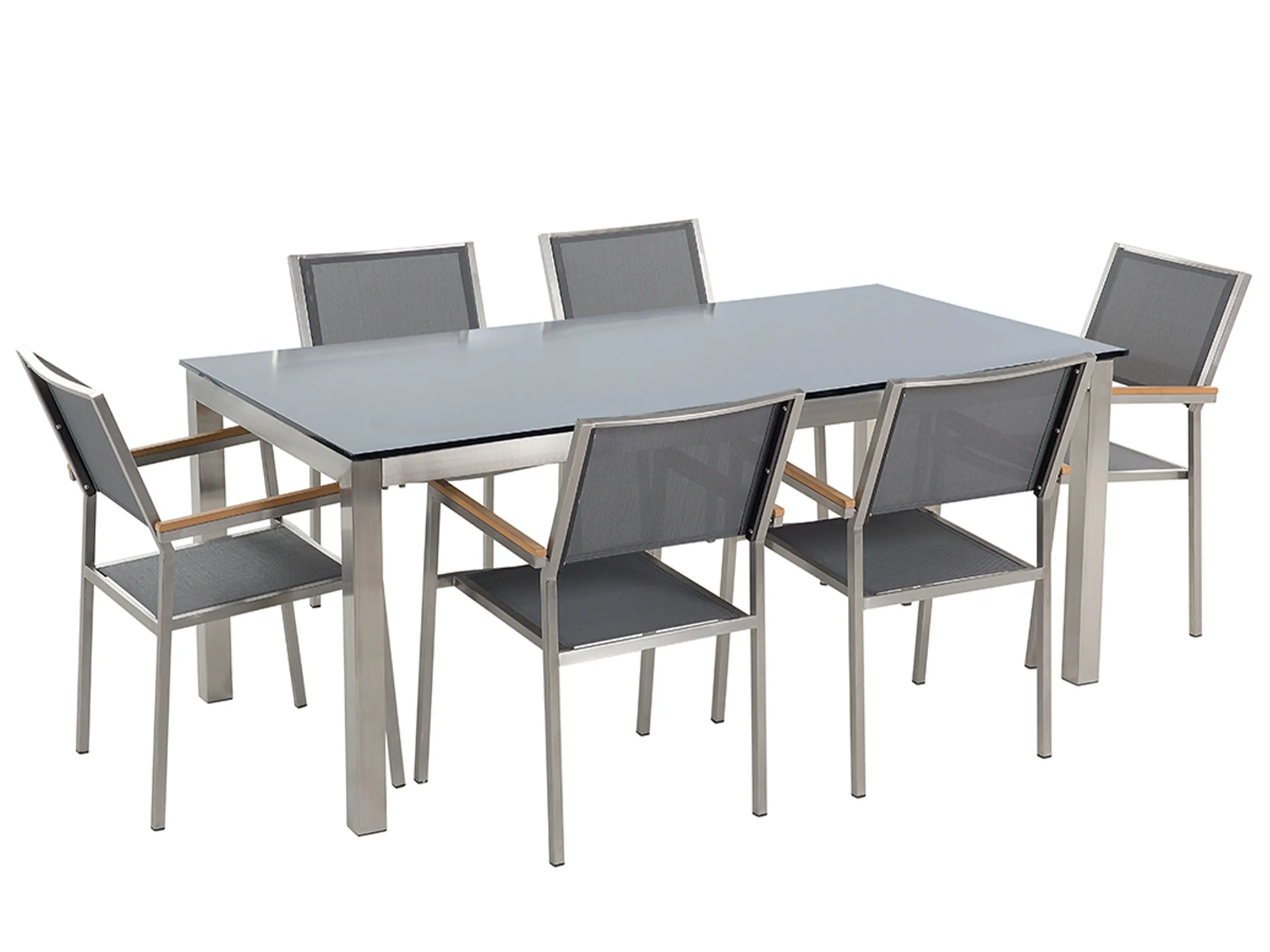 Garden Dining Set 6 Seater GROSSETO Tempered Glass Grey/ Black