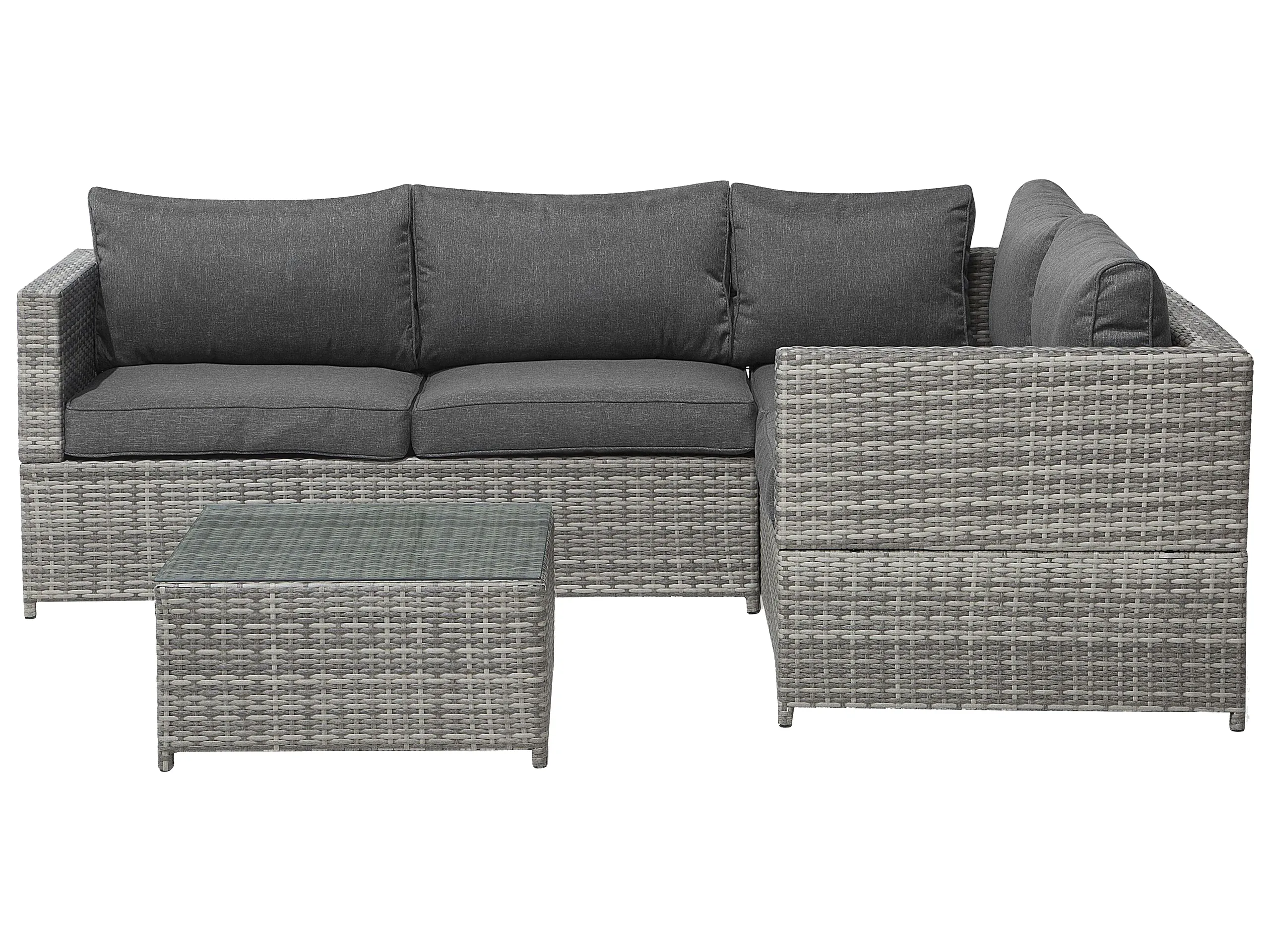 Garden Corner Sofa with Table 4 Seater AVOLA Left Hand PE Rattan Grey