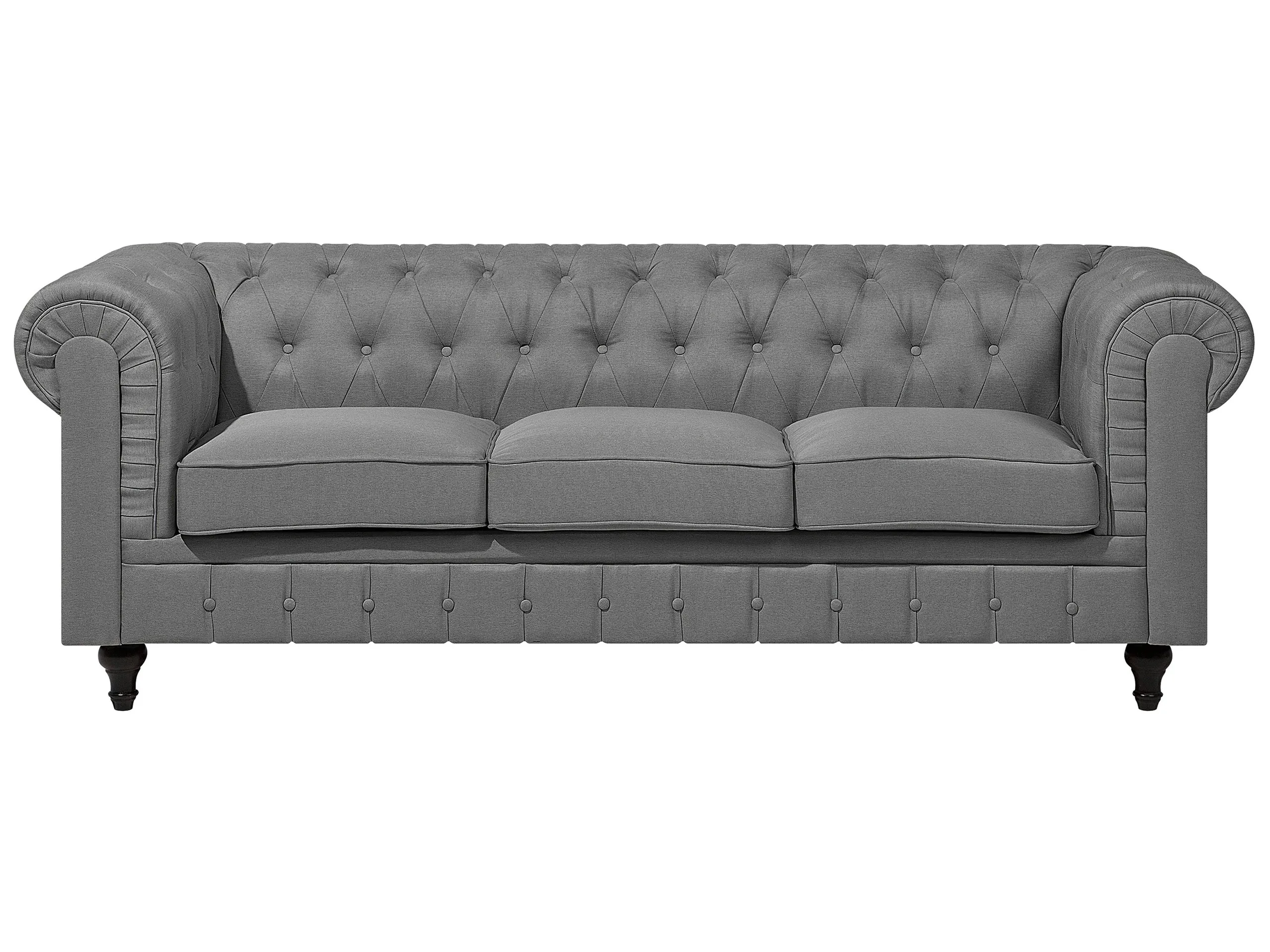 Sofa 3 Seater CHESTERFIELD Fabric Light Grey