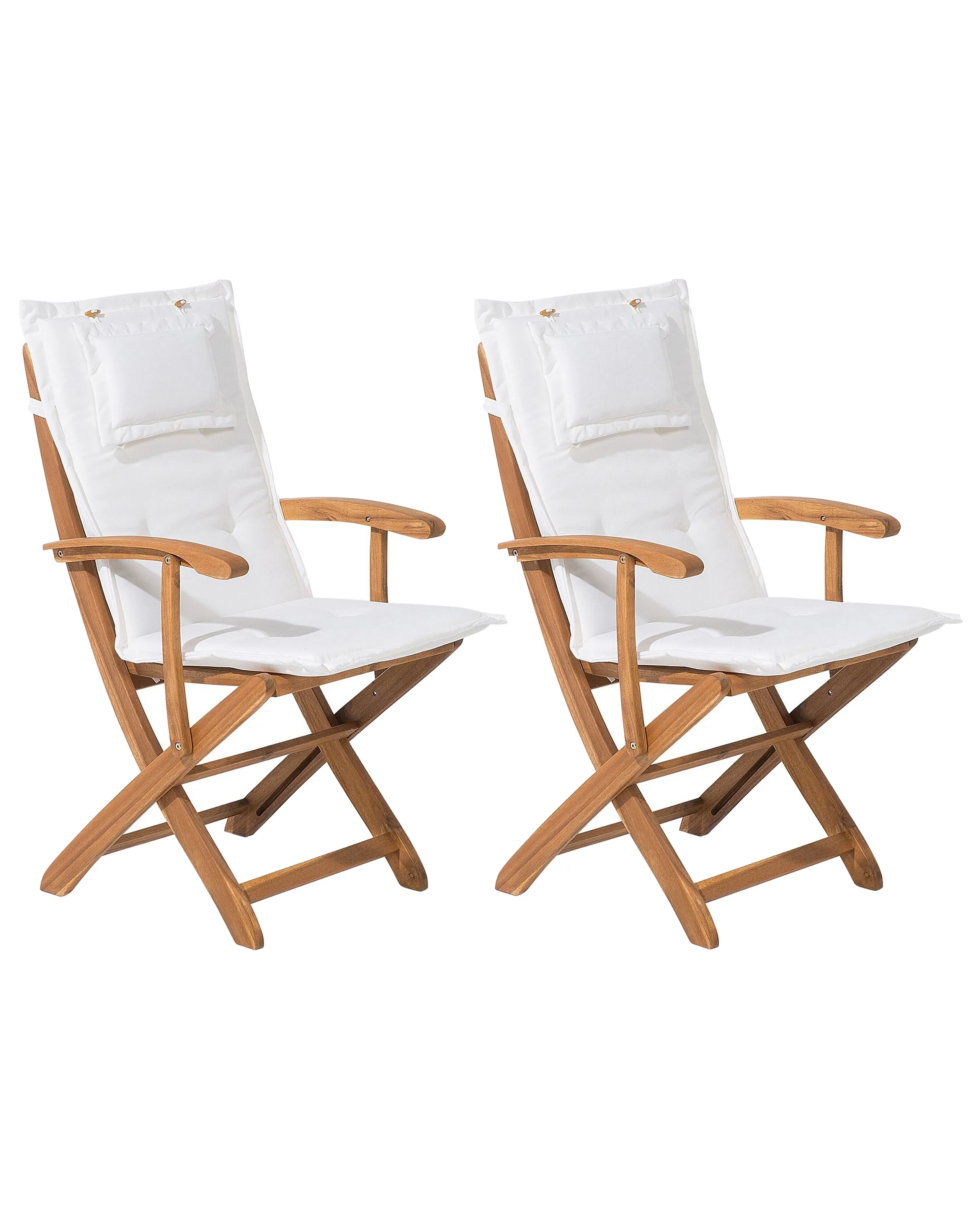 Conjunto de 2 sillas de jardín con cojines MAUI Madera de acacia Blanco crema