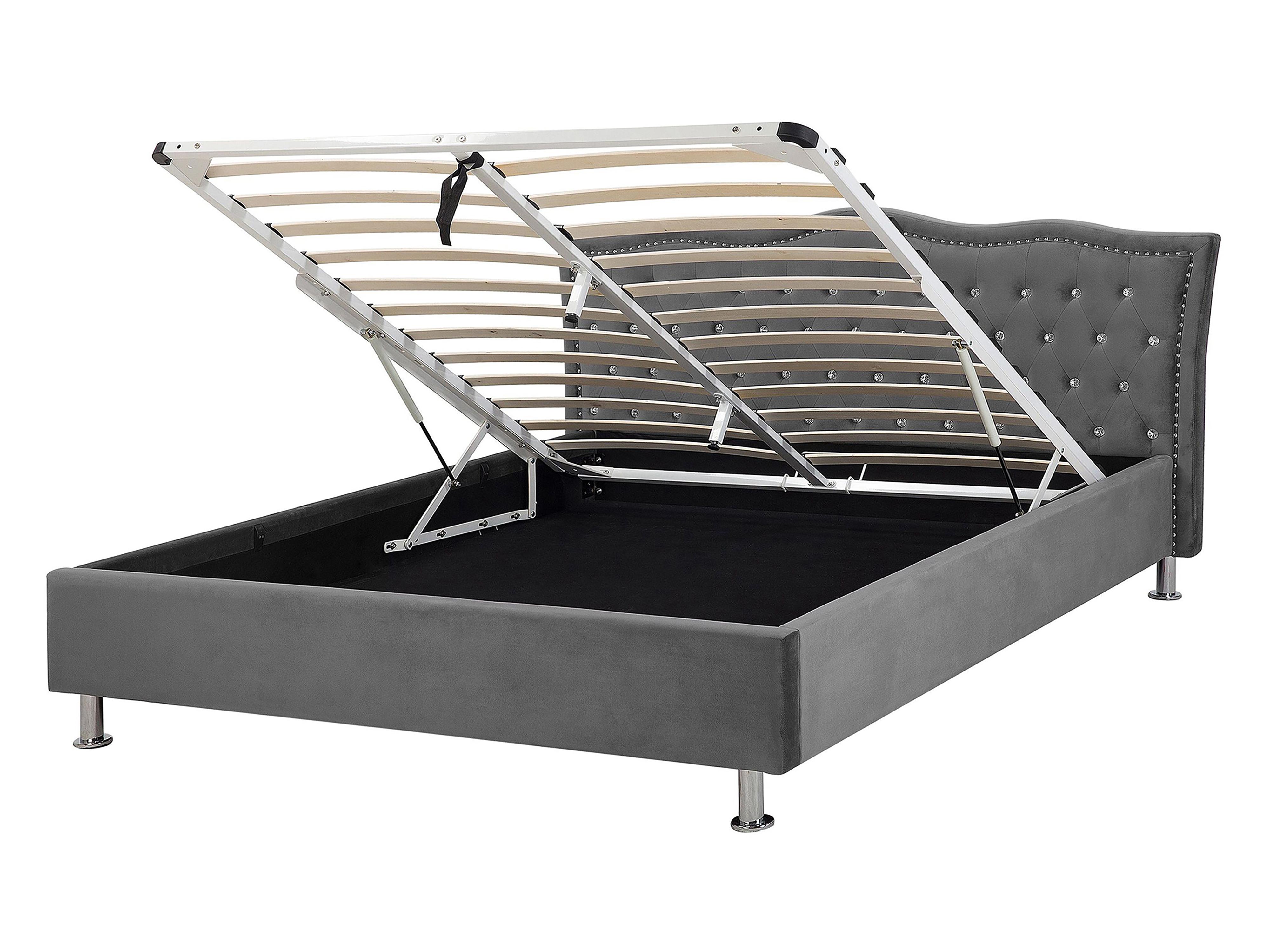 Cama con almacenaje Terciopelo METZ 140 x 200 cm Gris oscuro