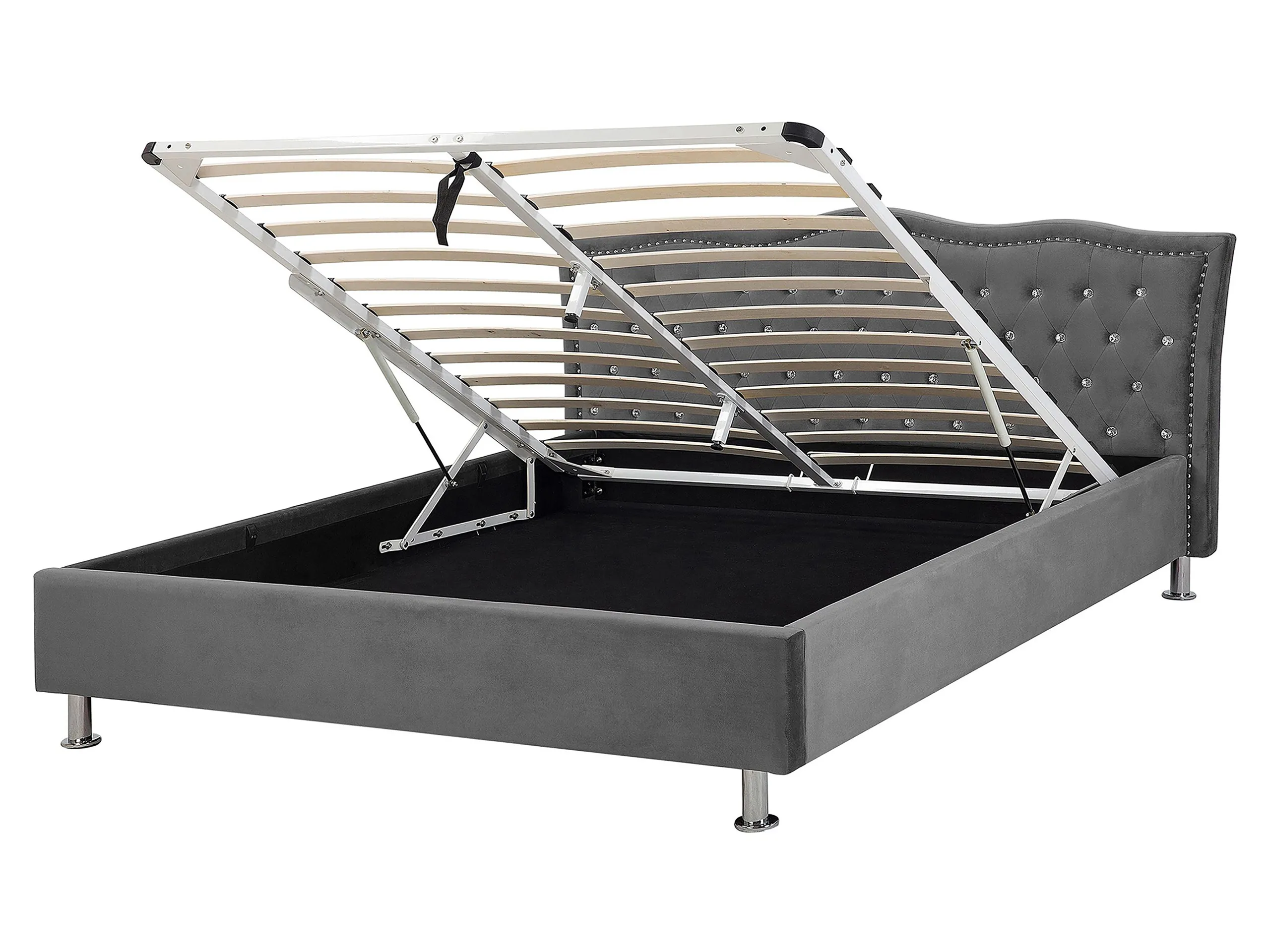 Cama con almacenaje Terciopelo METZ 160 x 200 cm Gris oscuro