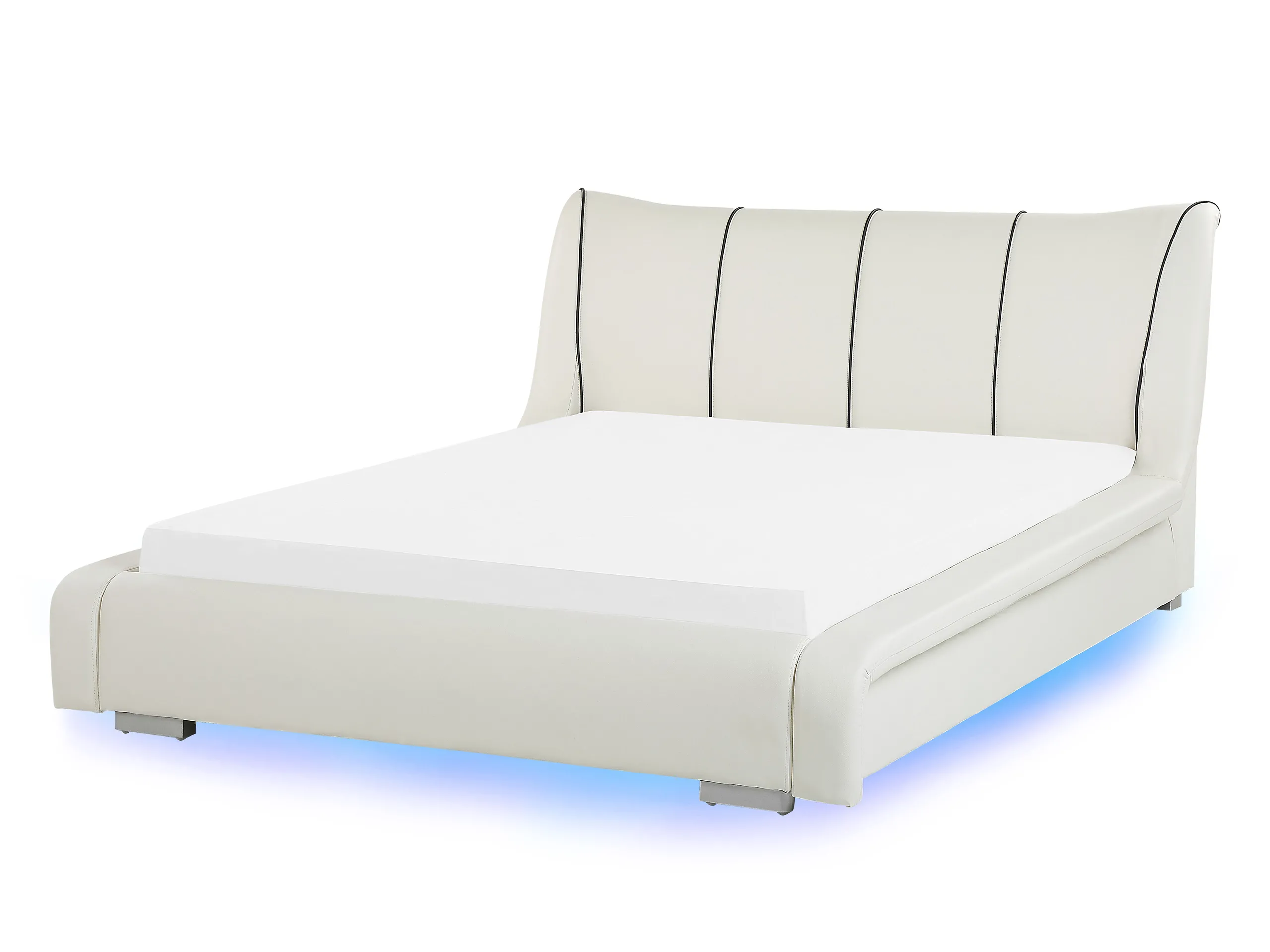 Cama LED Piel NANTES 140 x 200 cm LED Blanco crema
