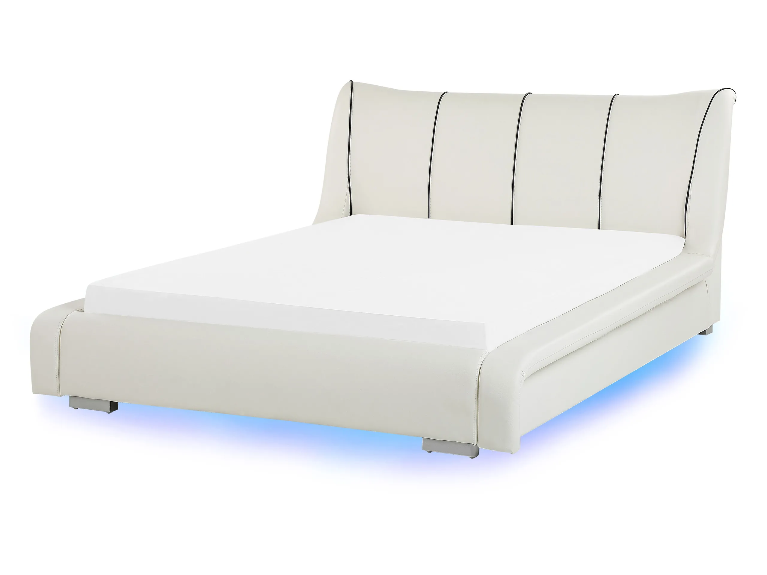 Cama de agua LED Piel NANTES 140 x 200 cm Blanco crema