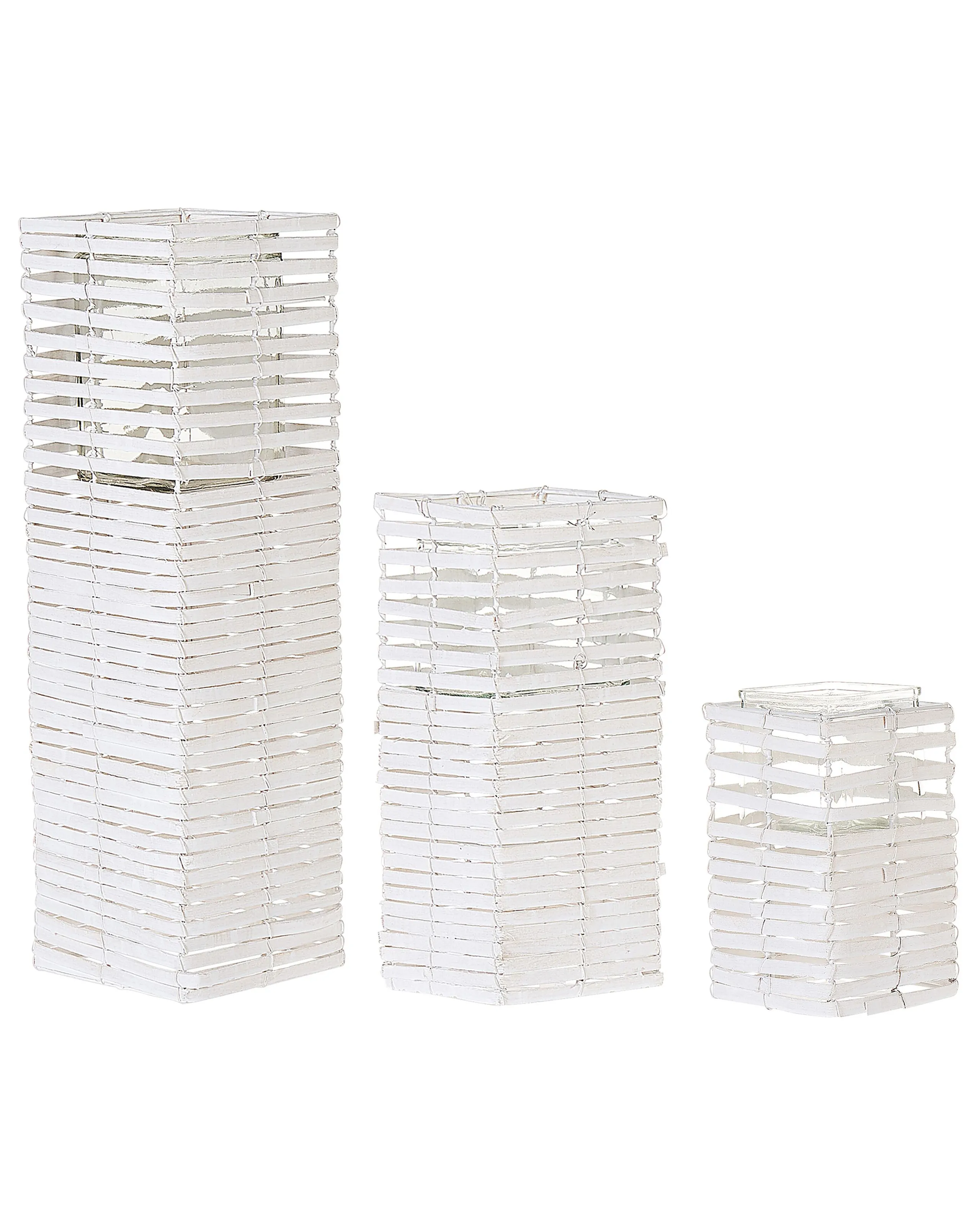 Conjunto de 3 candeleros MAROLA Madera de álamo 54/34/20 cm Blanco