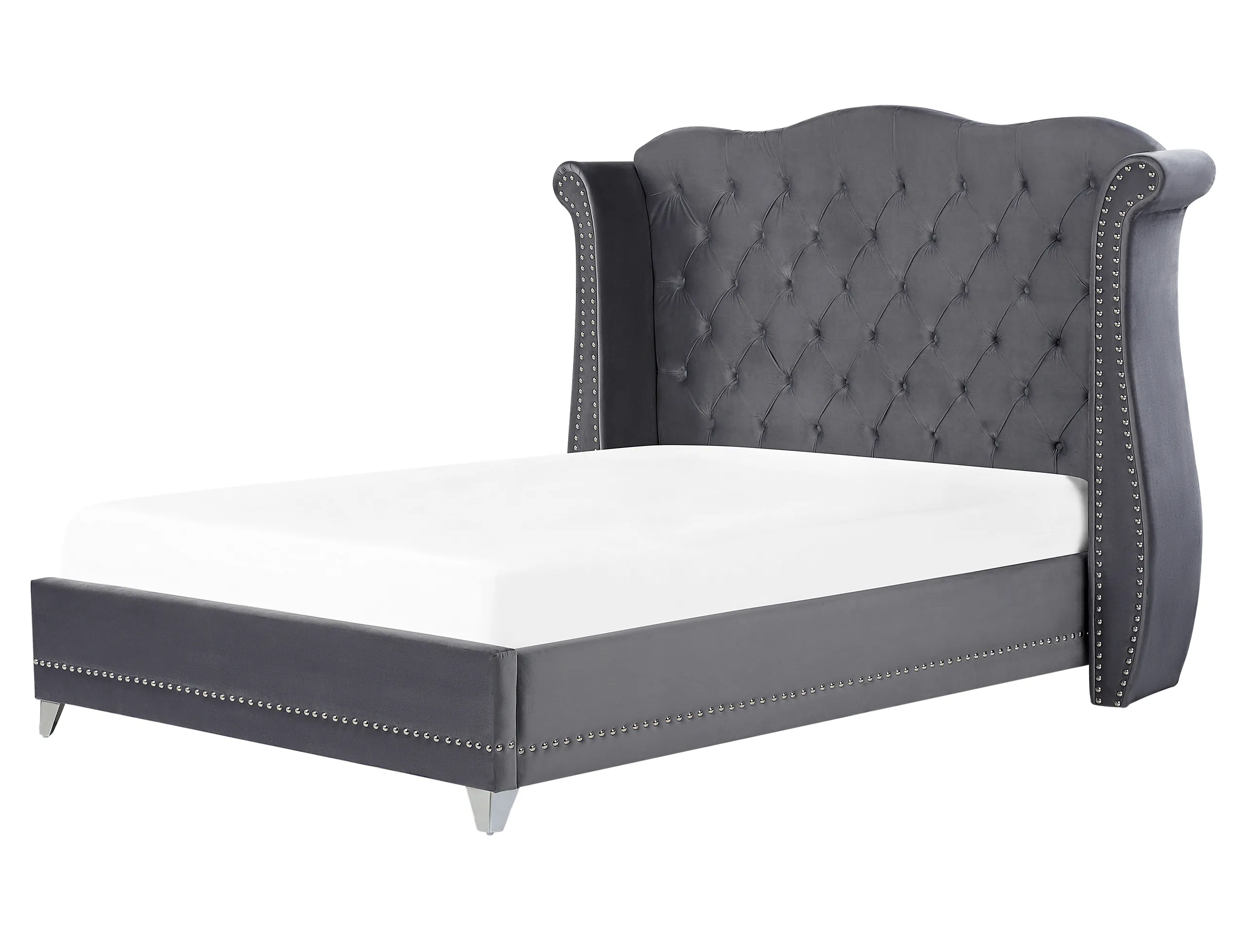 Cama Terciopelo AYETTE 160 x 200 cm Gris