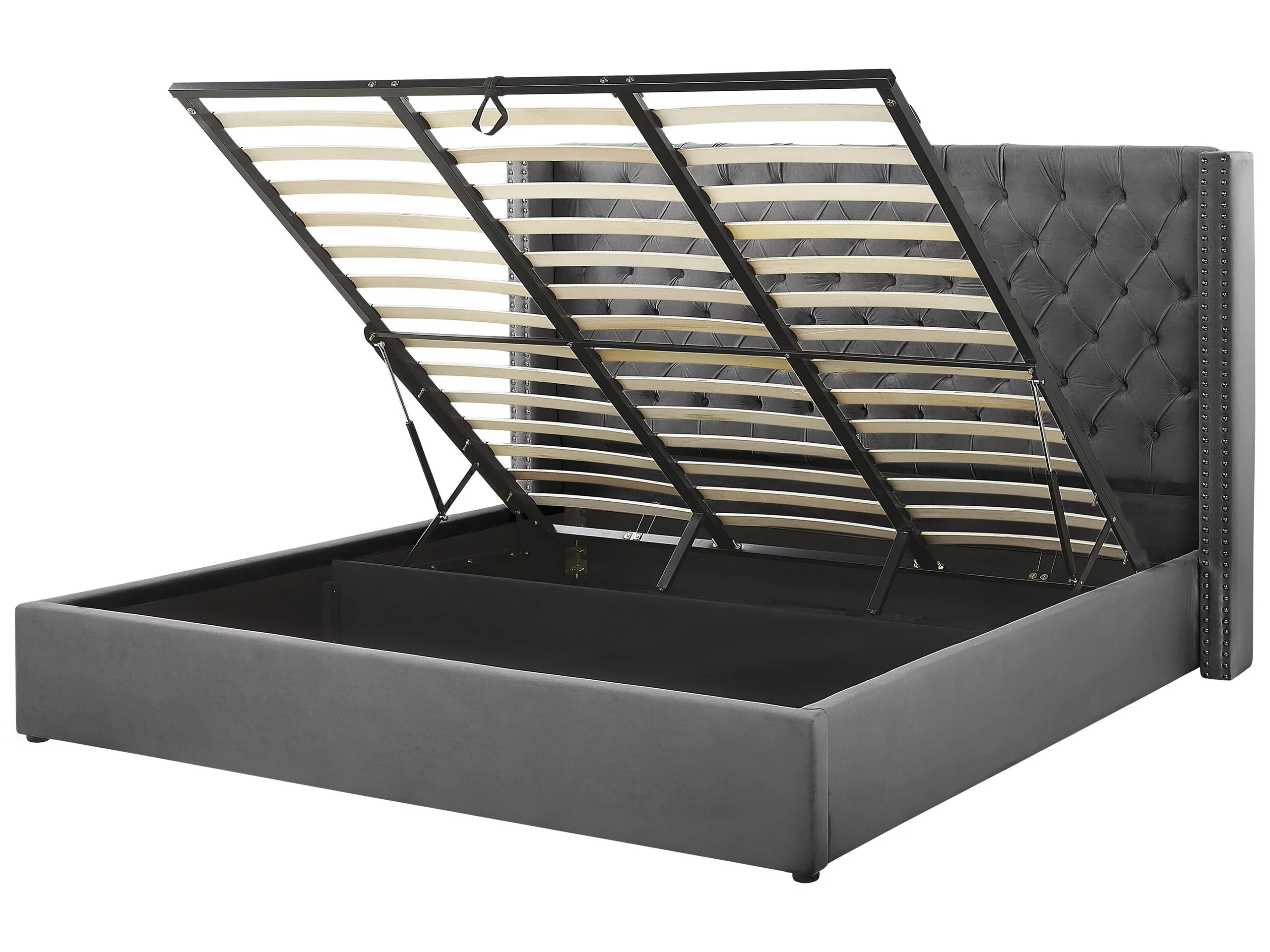 Cama con almacenaje Terciopelo LUBBON 180 x 200 cm Gris