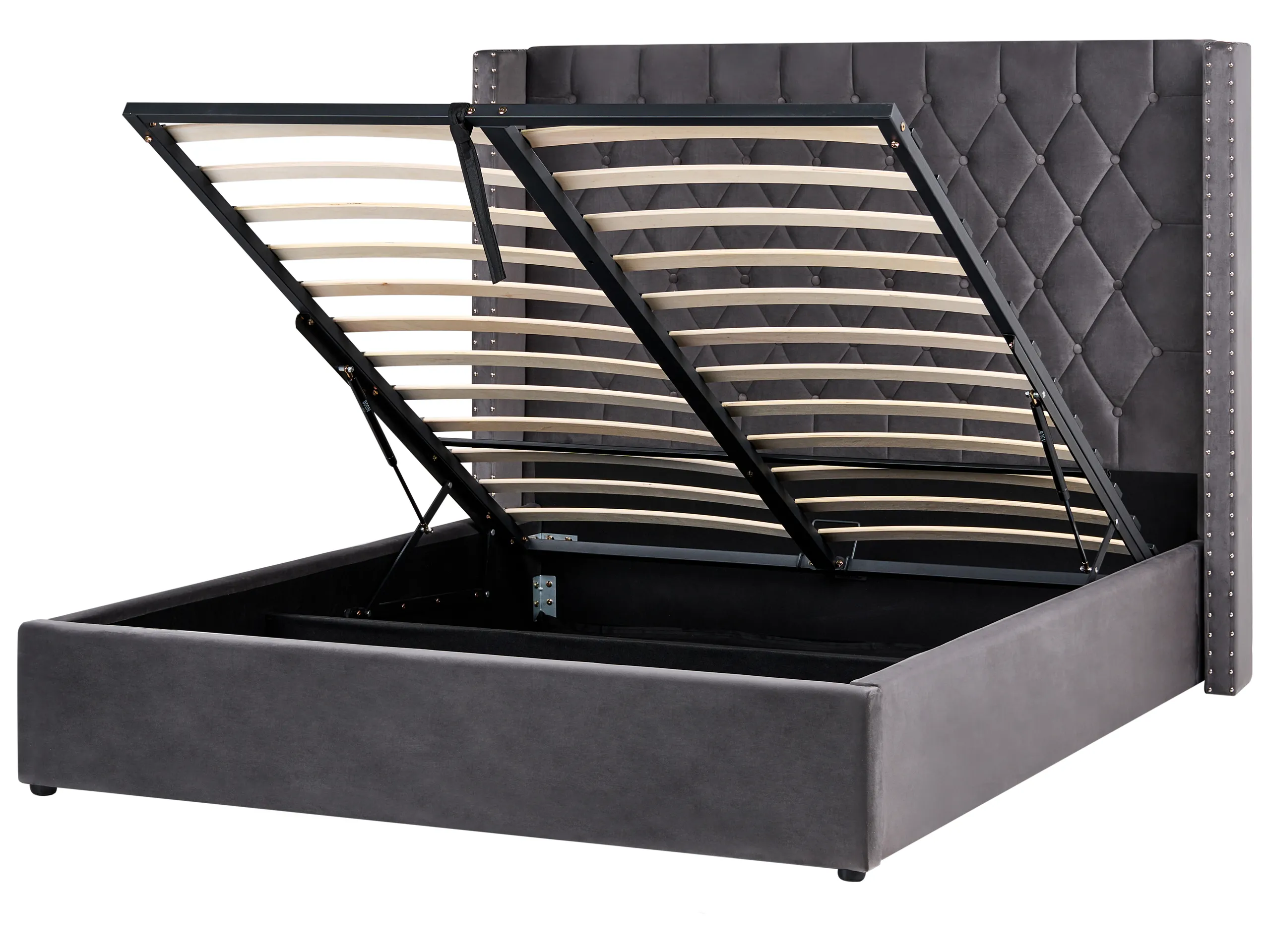 Cama con almacenaje Terciopelo LUBBON 160 x 200 cm Gris