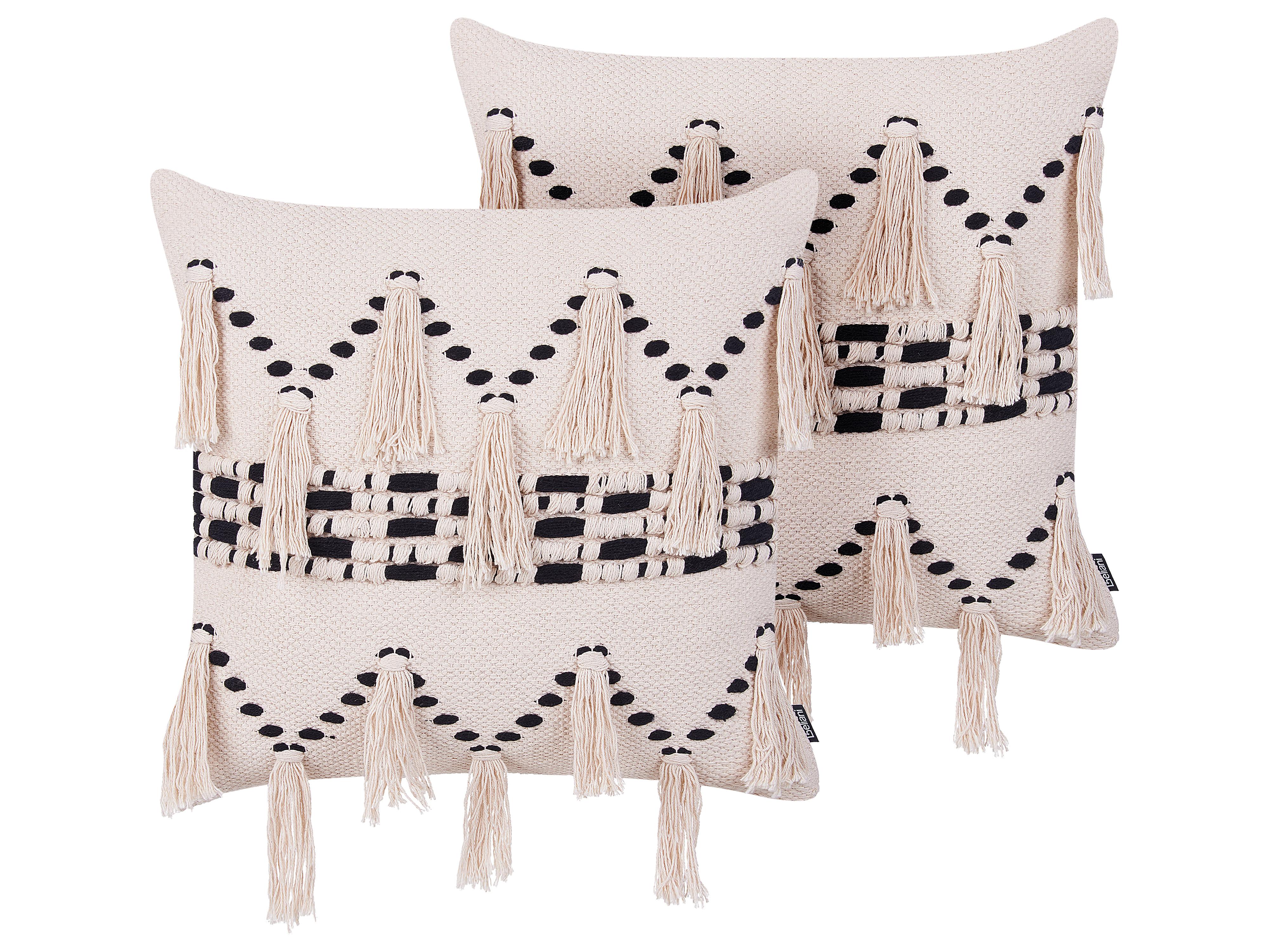 Conjunto de 2 cojines decorativos THONDI Algodón 45 x 45 cm Beige A rayas