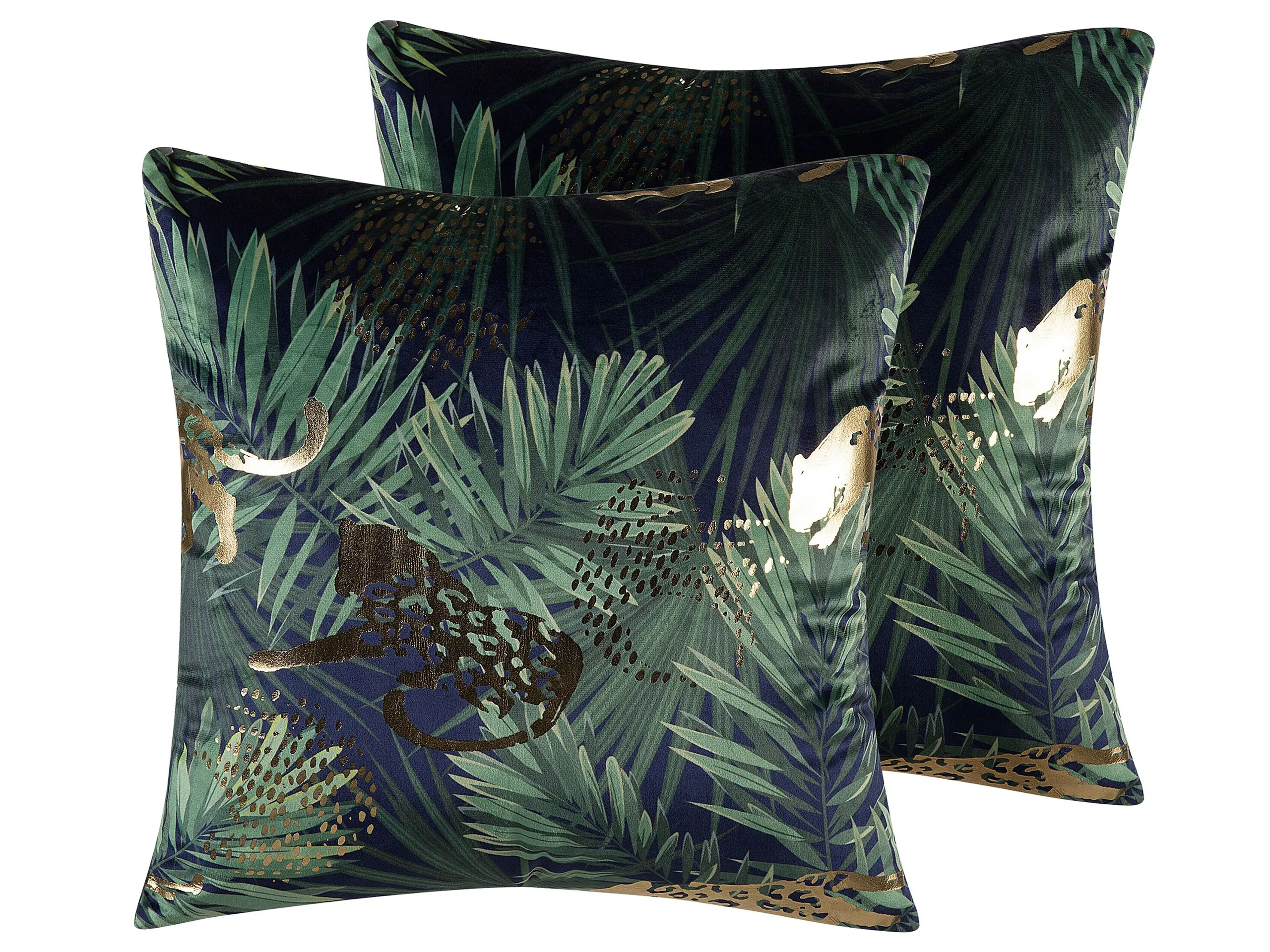 Conjunto de 2 cojines decorativos BELLEROSE Terciopelo 45 x 45 cm Verde oscuro Patrón de plantas