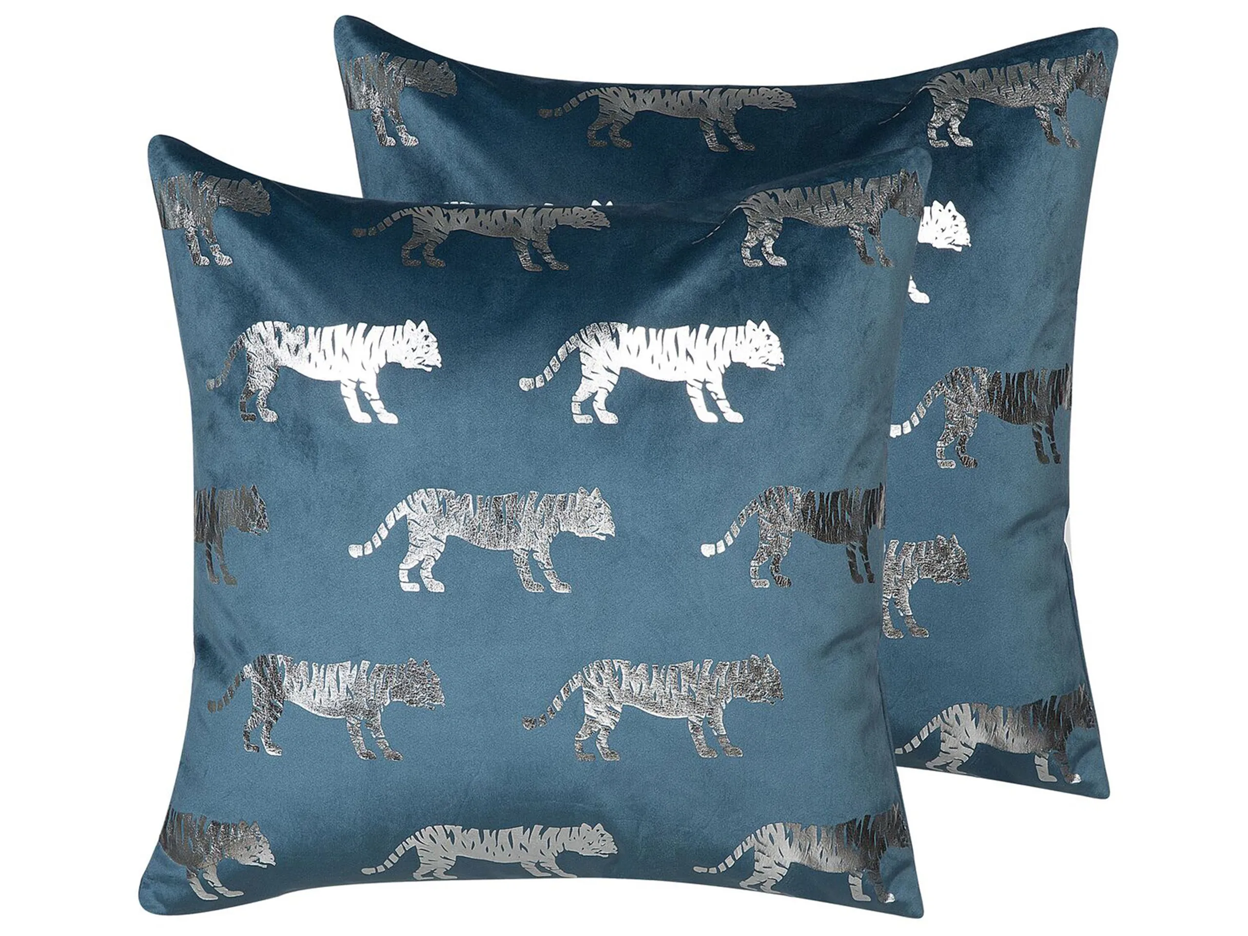 Conjunto de 2 cojines decorativos BLUEBELL Terciopelo 45 x 45 cm Azul Patrón animal