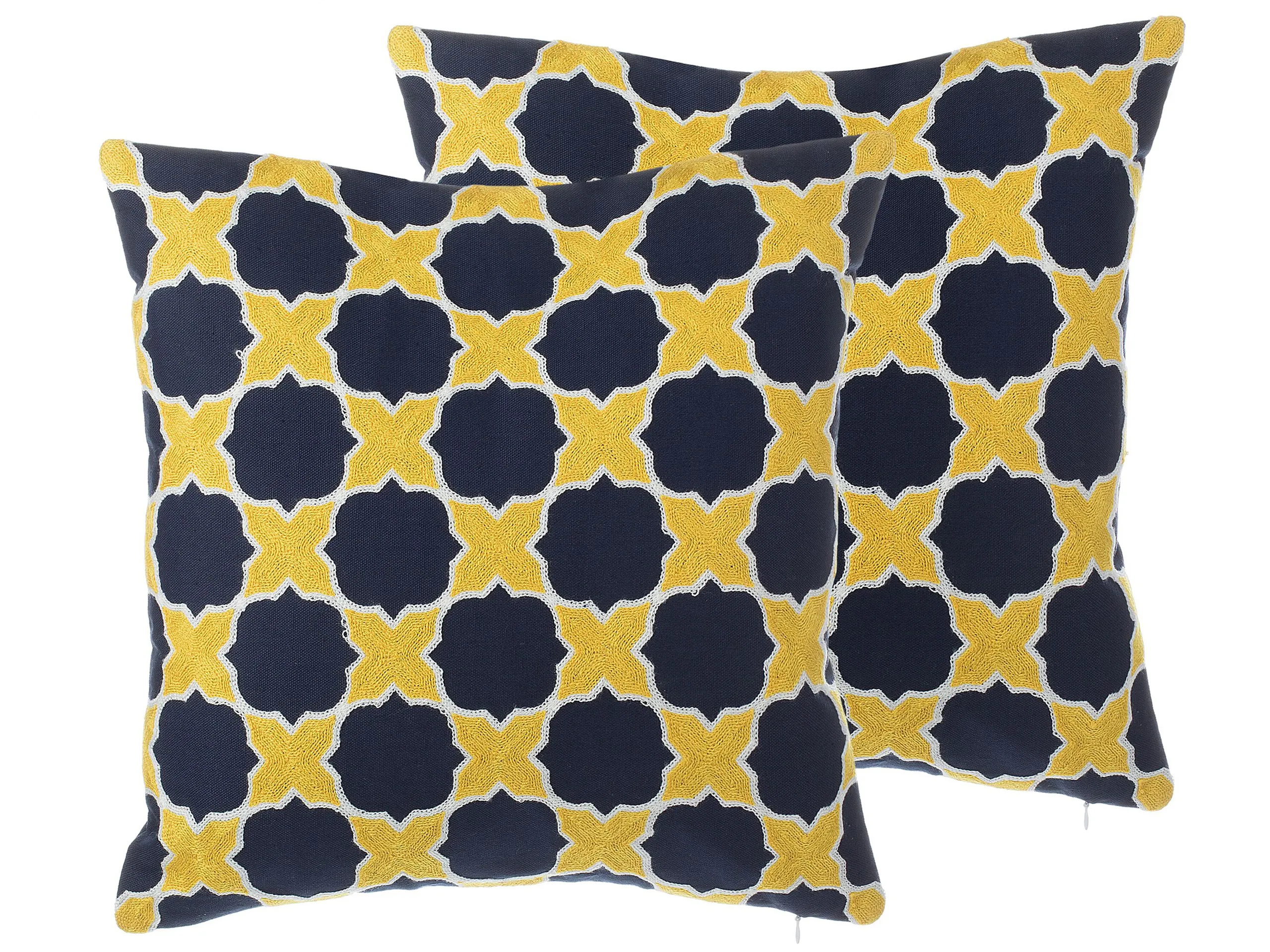 Conjunto de 2 cojines decorativos MUSCARI Algodón 45 x 45 cm Amarillo Azul Ikat