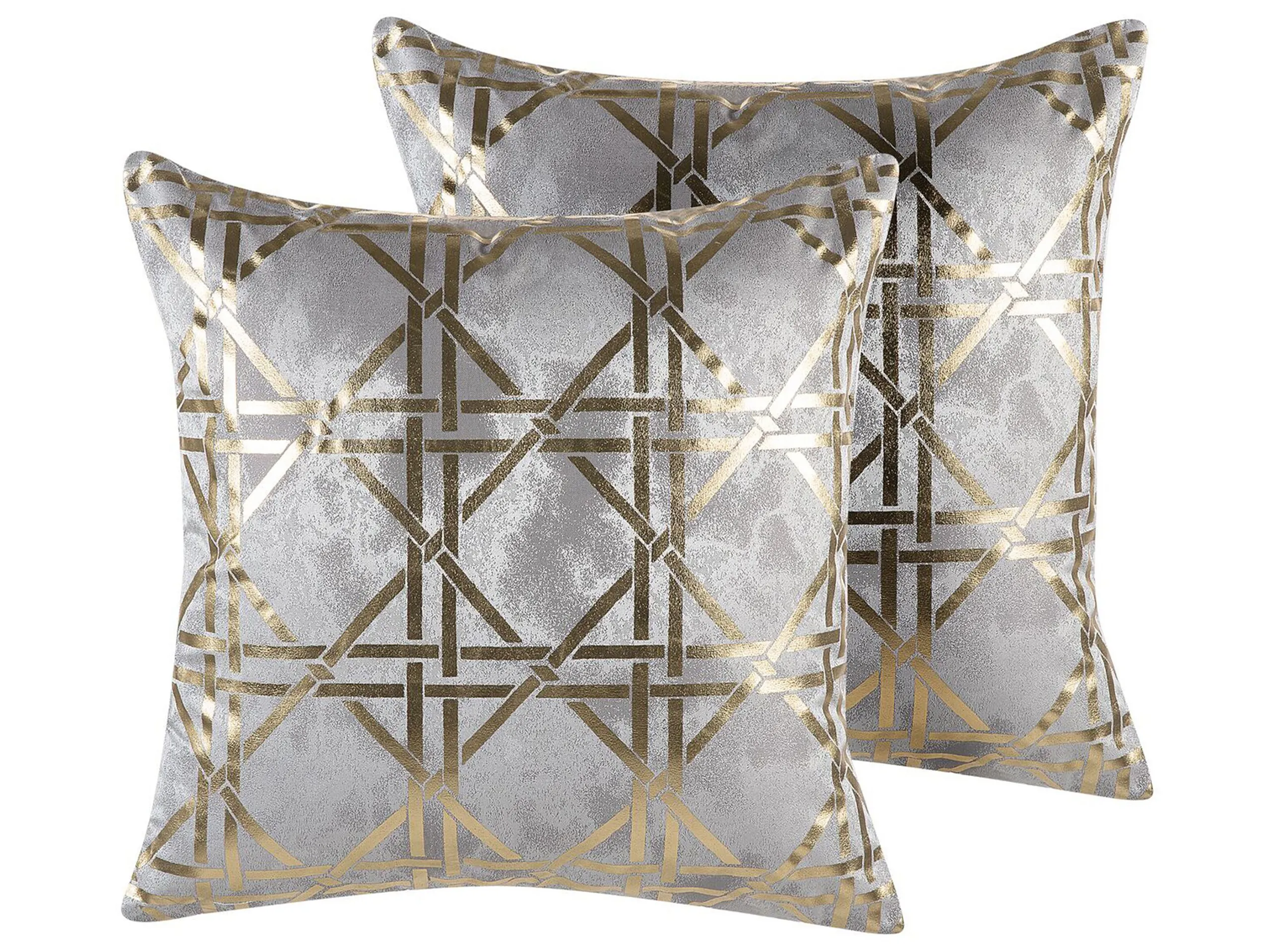 Conjunto de 2 cojines decorativos CASSIA 45 x 45 cm Gris Patrón geométrico