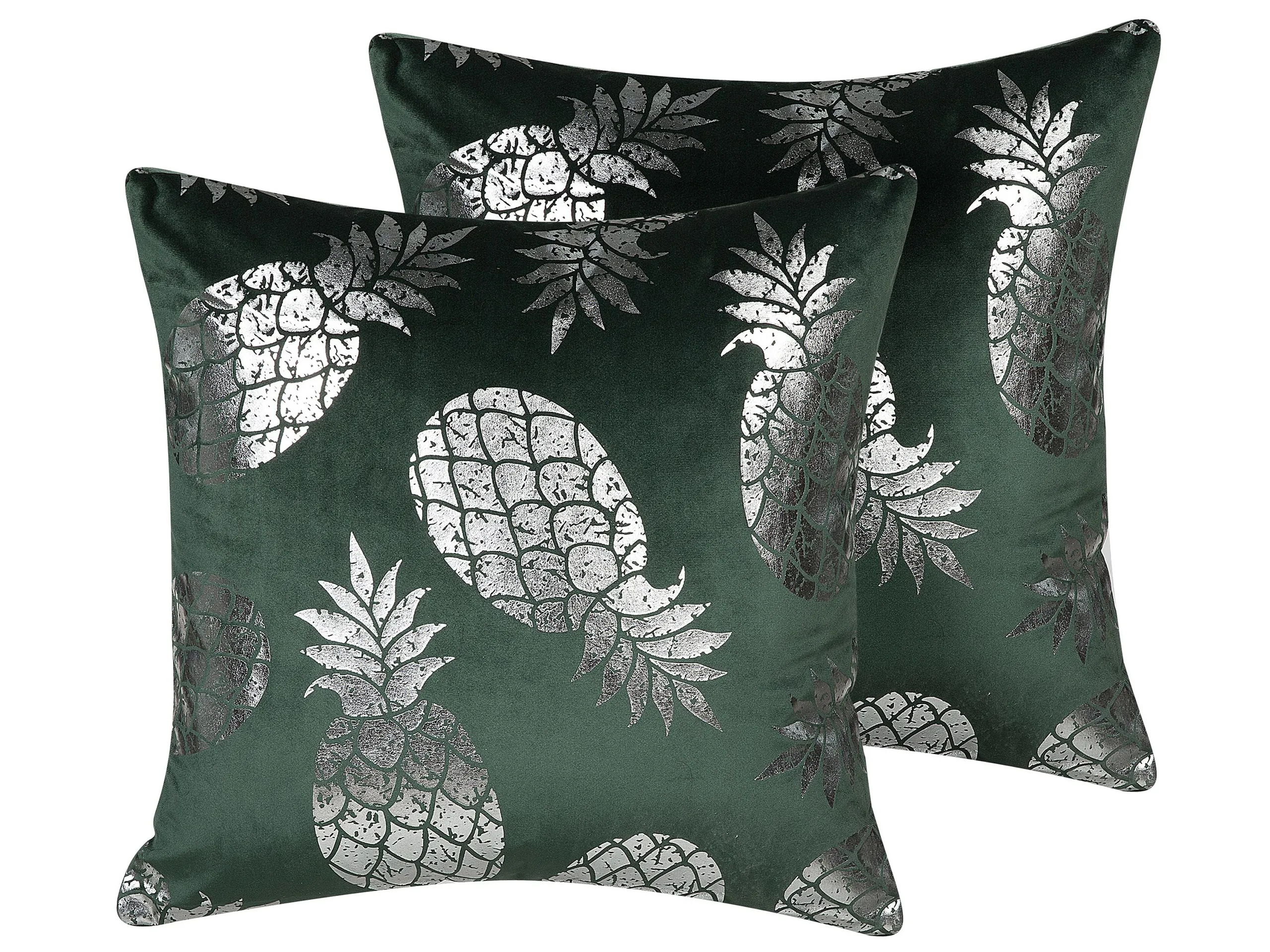 Conjunto de 2 cojines decorativos ASTILBE Terciopelo 45 x 45 cm Verde oscuro Patrón de plantas