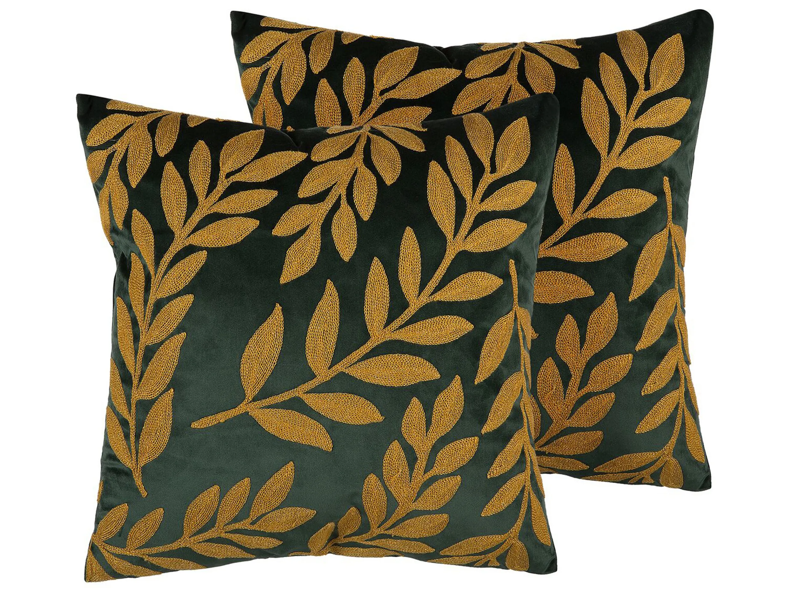 Conjunto de 2 cojines decorativos MISTLETOE Terciopelo 45 x 45 cm Verde Dorado Patrón de plantas