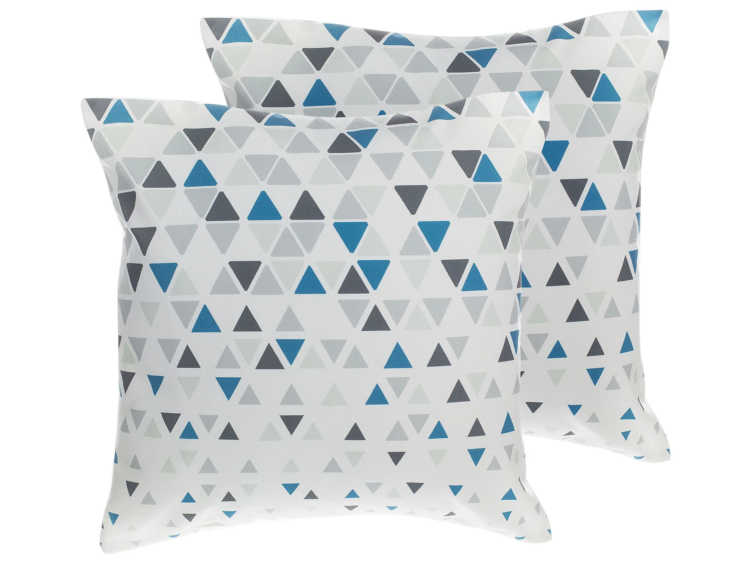 Conjunto de 2 cojines decorativos CLEOME 45 x 45 cm Blanco Gris Azul Patrón geométrico